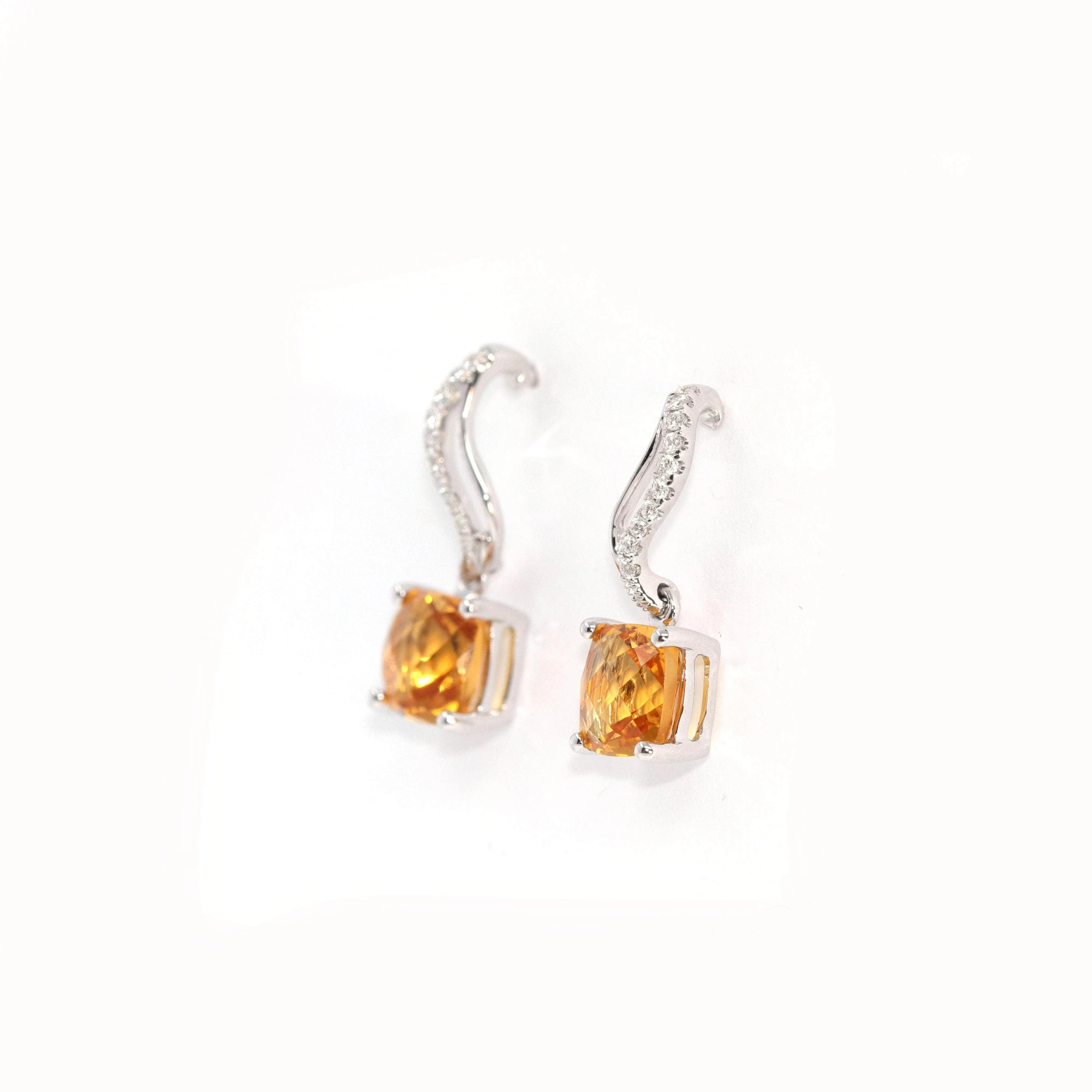 Baikalla 14k Classic White Gold Natural Citrine 6*6mm Teardrop Earrings w/Diamond