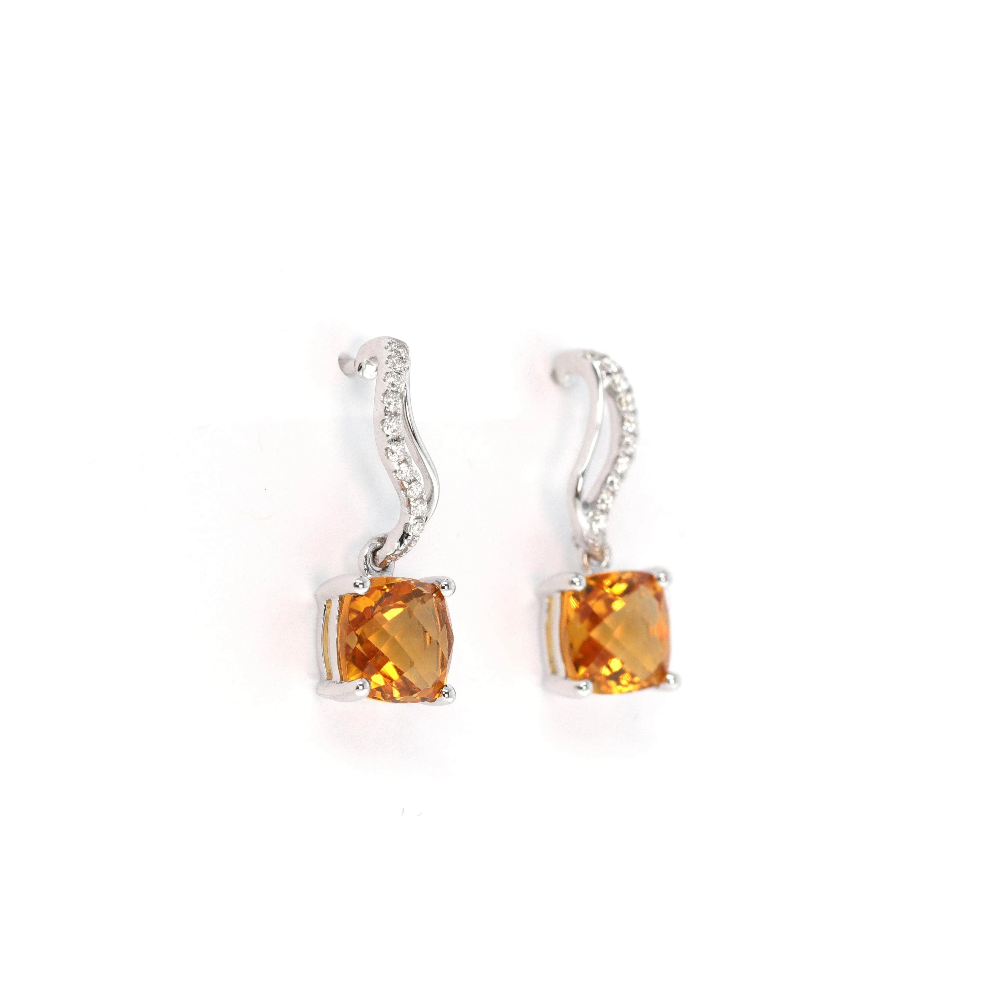 Baikalla 14k Classic White Gold Natural Citrine 6*6mm Teardrop Earrings w/Diamond