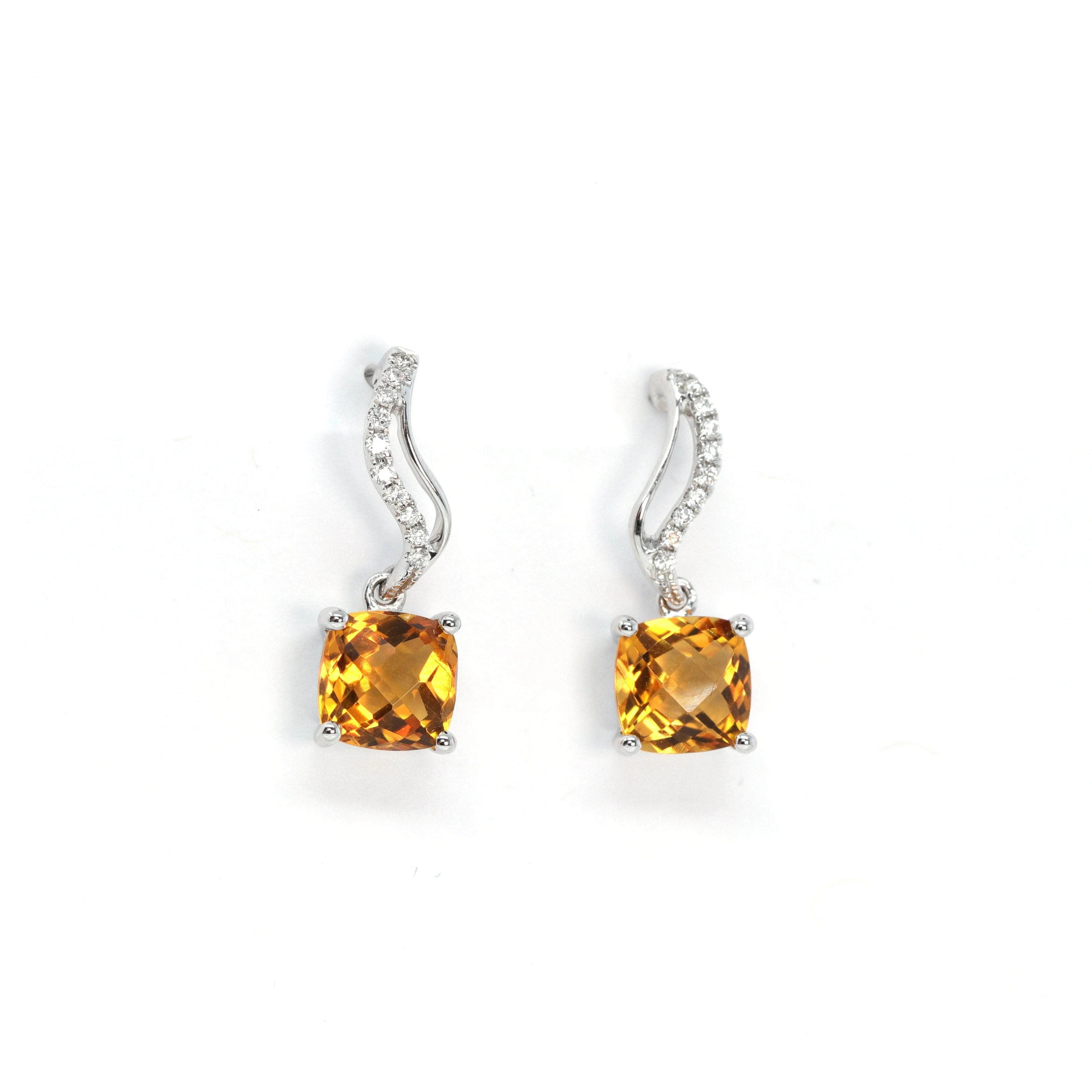 Baikalla 14k Classic White Gold Natural Citrine 6*6mm Teardrop Earrings w/Diamond