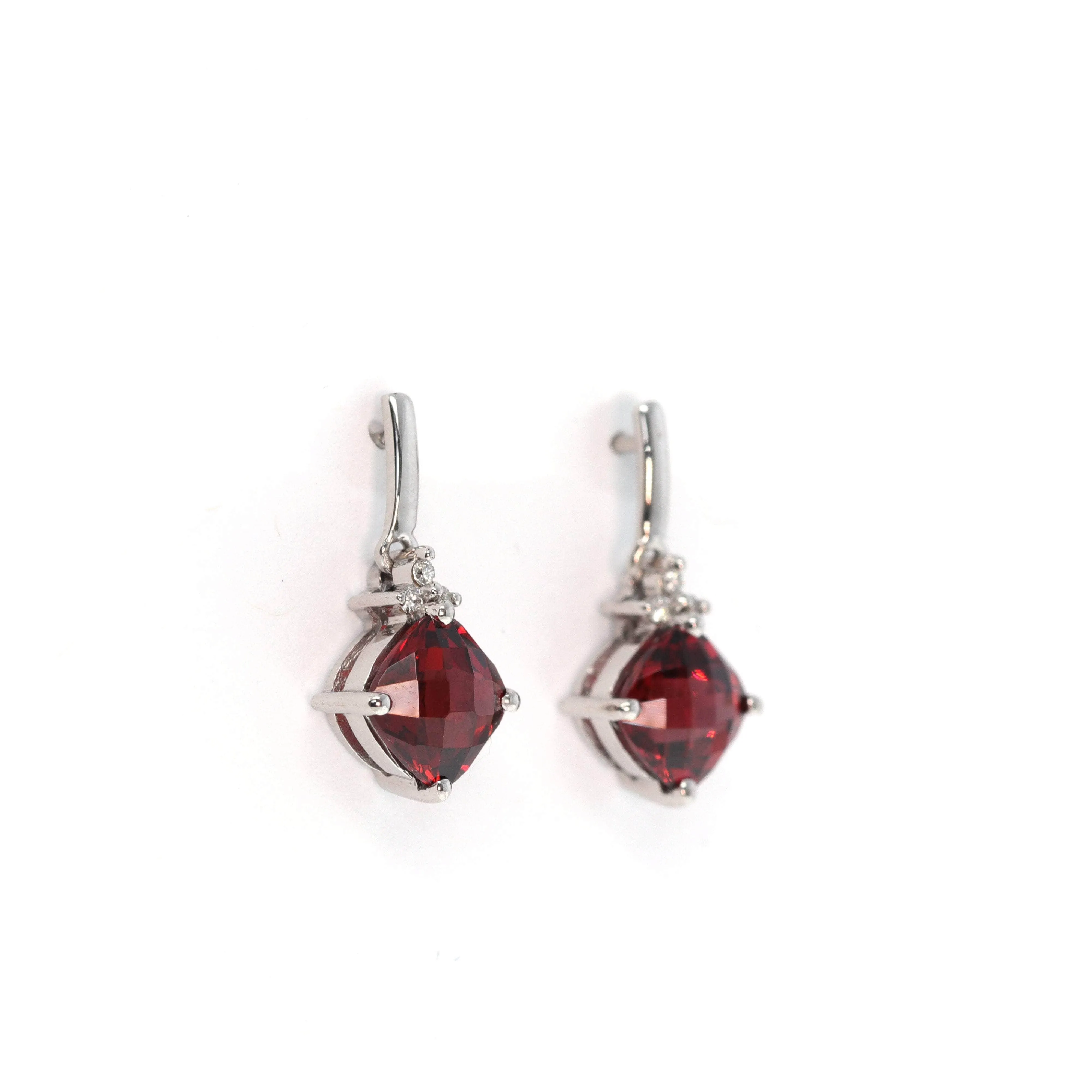 Baikalla 14k Classic White Gold Natural Garnet Cushion Cut Dangle 2 1/2 cttw Earrings w/Diamond Halo