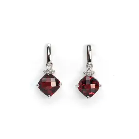 Baikalla 14k Classic White Gold Natural Garnet Cushion Cut Dangle 2 1/2 cttw Earrings w/Diamond Halo