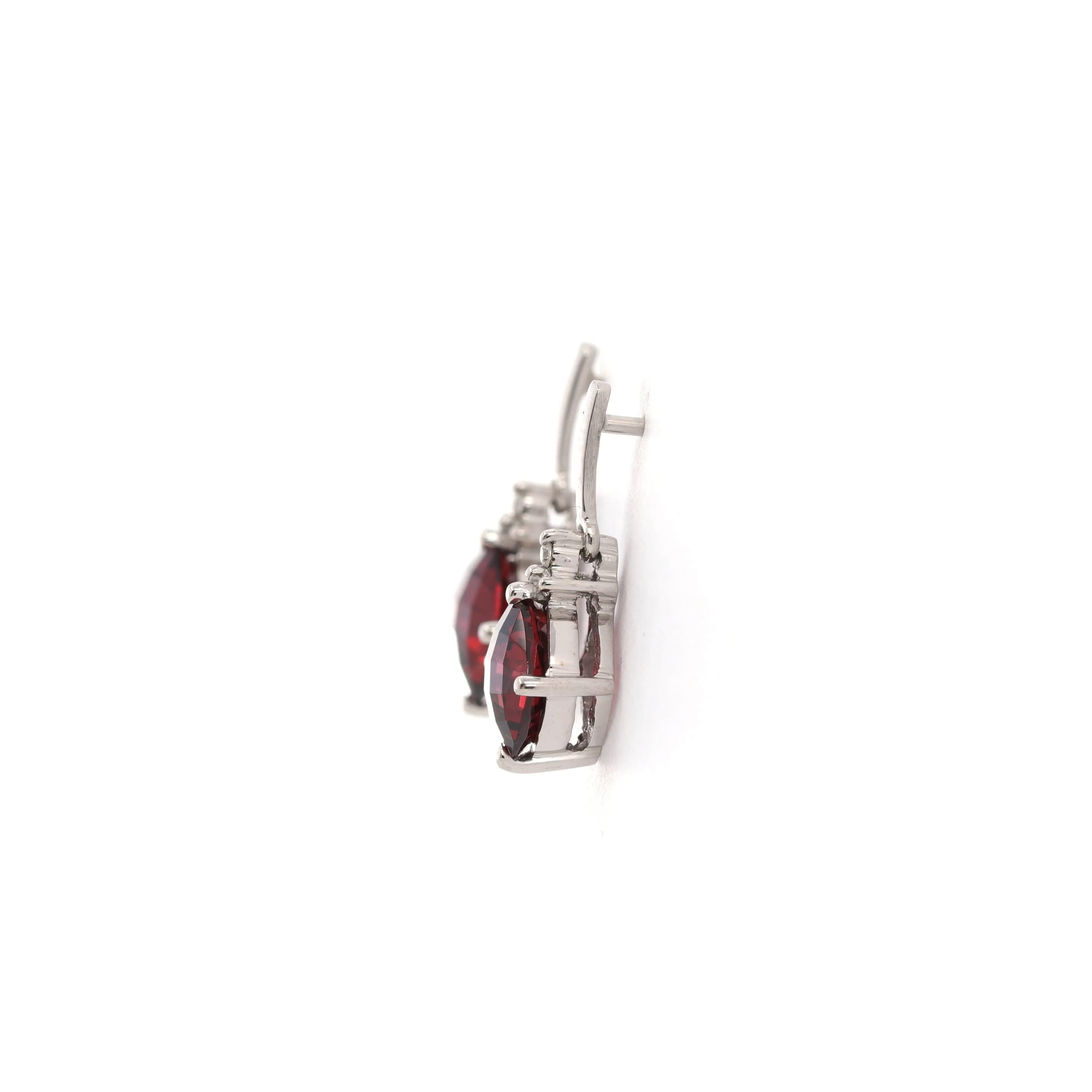 Baikalla 14k Classic White Gold Natural Garnet Cushion Cut Dangle 2 1/2 cttw Earrings w/Diamond Halo