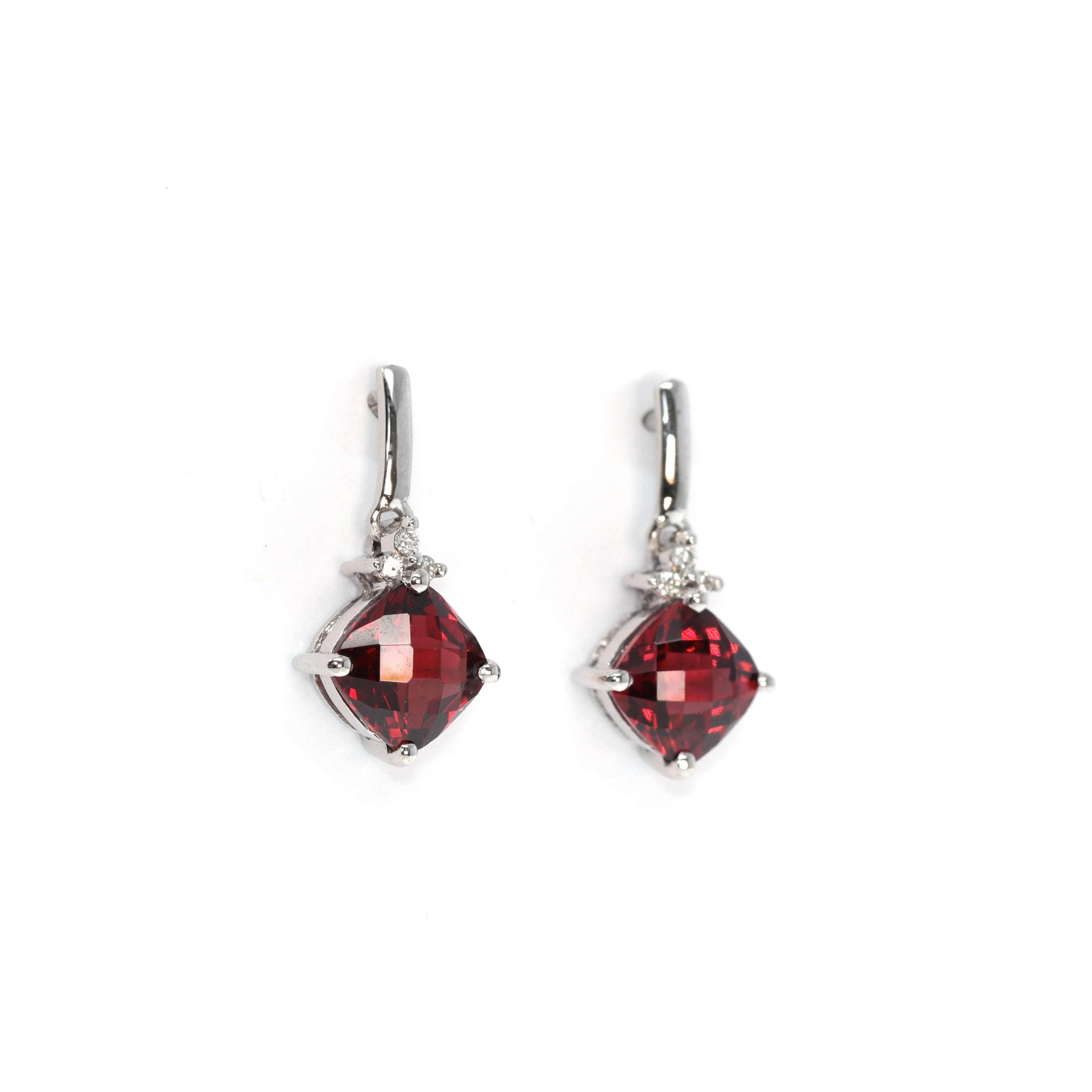 Baikalla 14k Classic White Gold Natural Garnet Cushion Cut Dangle 2 1/2 cttw Earrings w/Diamond Halo