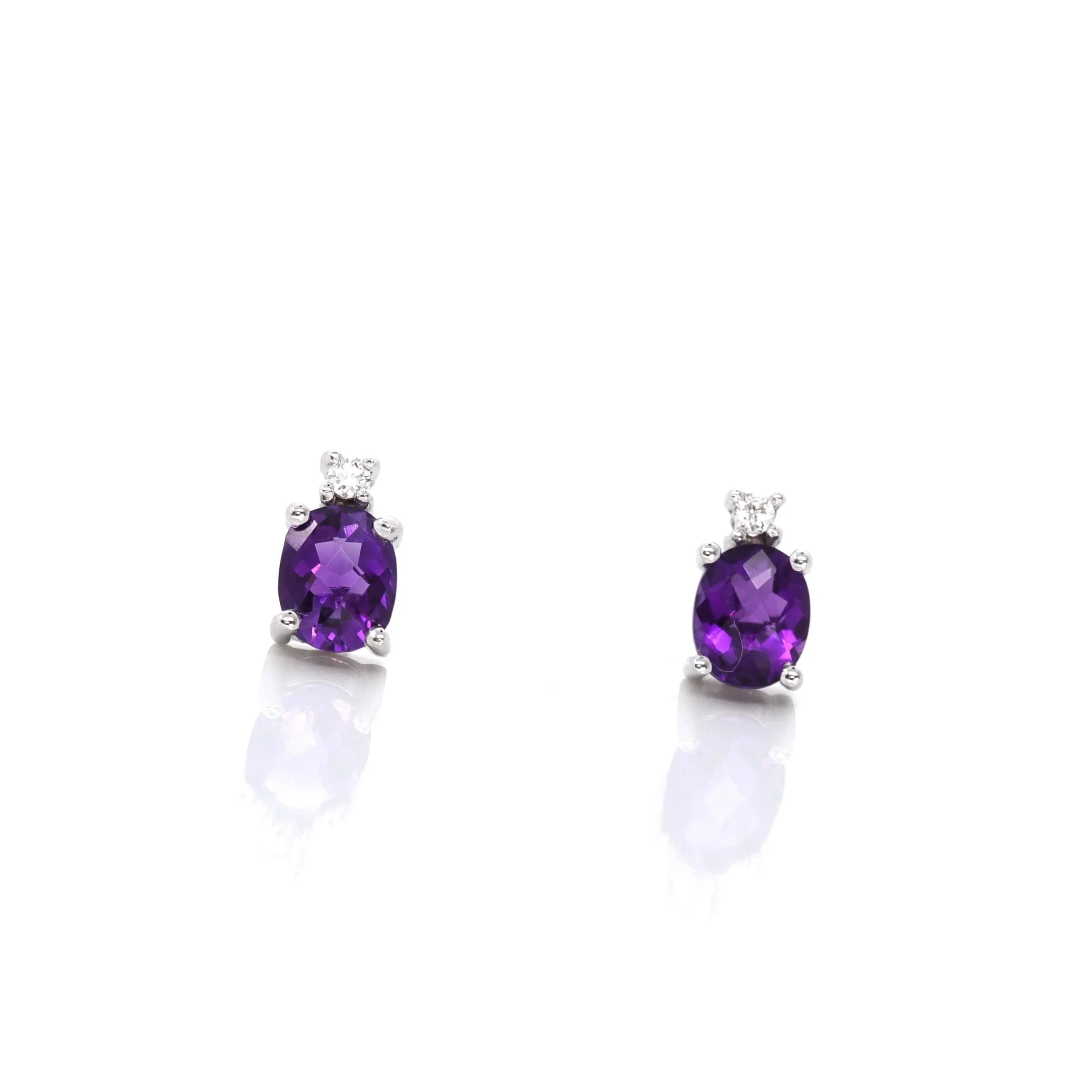 Baikalla 14k Classic White Gold Natural Oval Royal Amethyst Earrings w/Diamond