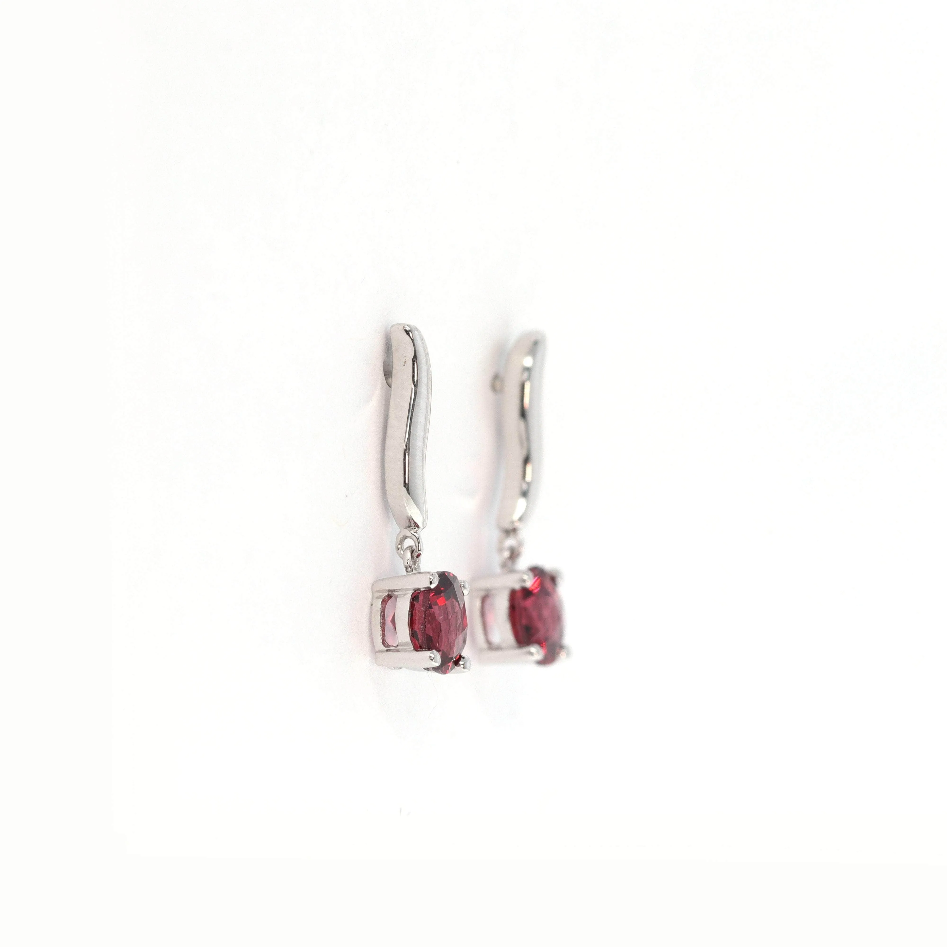 Baikalla 14k White Gold Natural Round Garnet Dangle Earrings