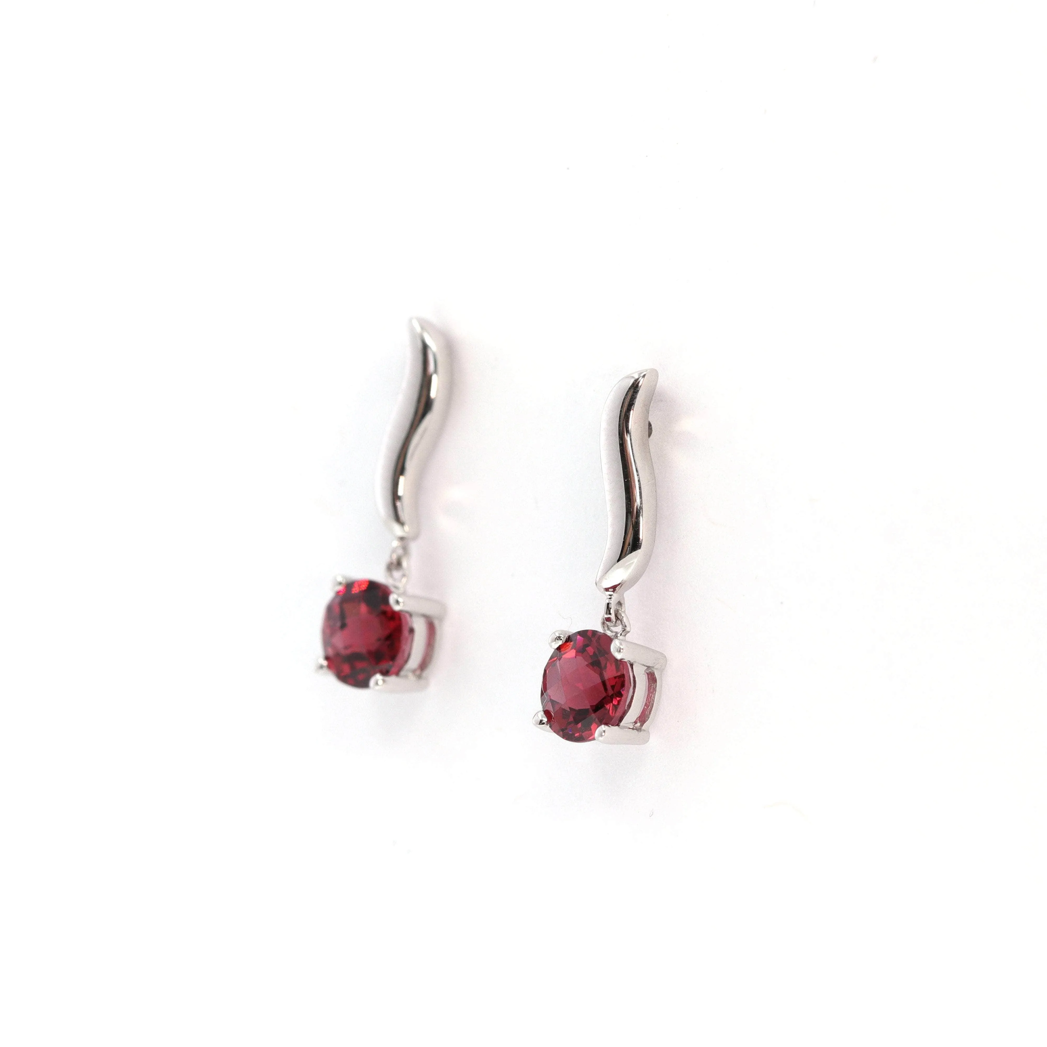 Baikalla 14k White Gold Natural Round Garnet Dangle Earrings