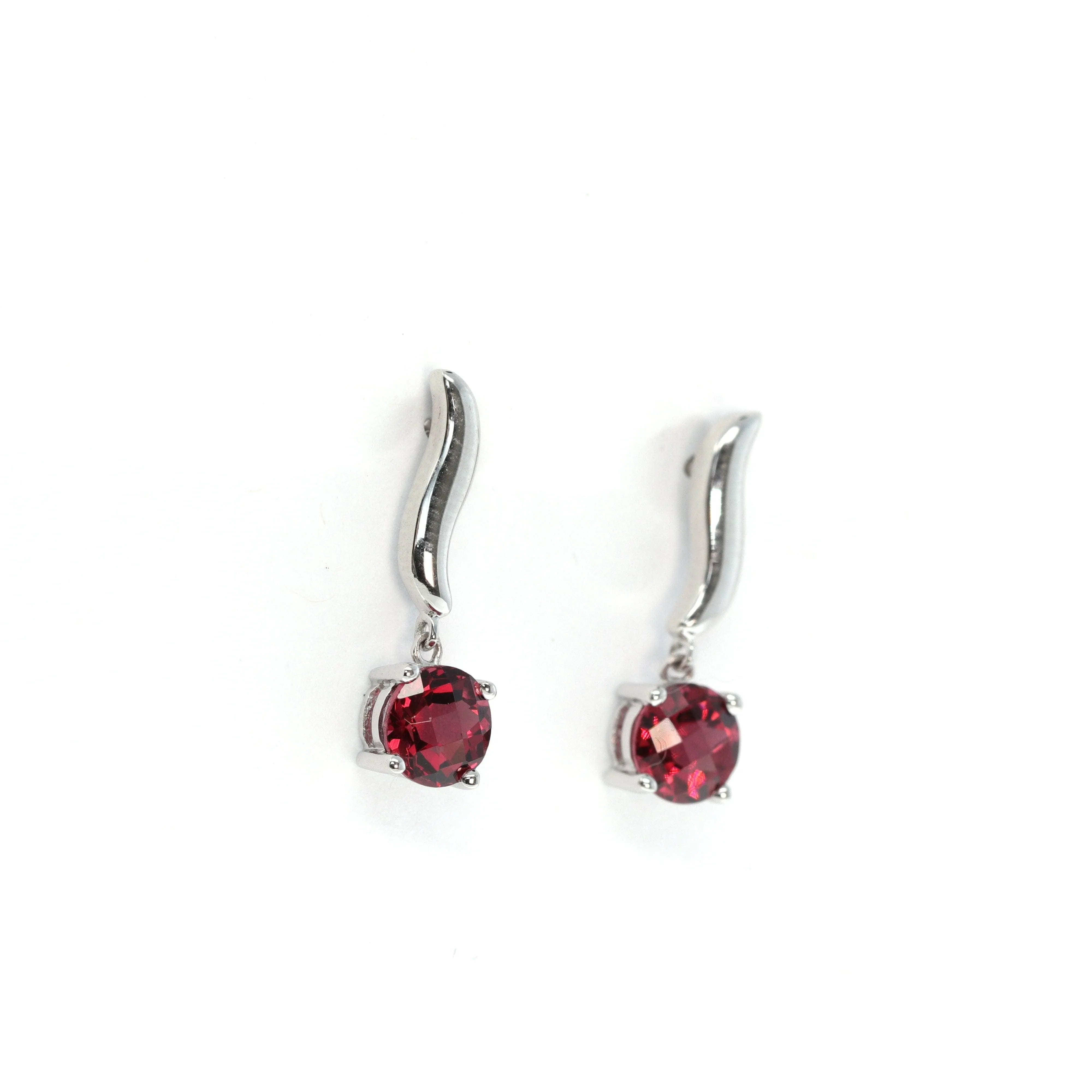 Baikalla 14k White Gold Natural Round Garnet Dangle Earrings