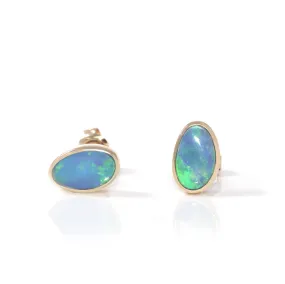 Baikalla? 14k Yellow Gold Natural Freeform Australian Blue Opal Bezel Set Earrings