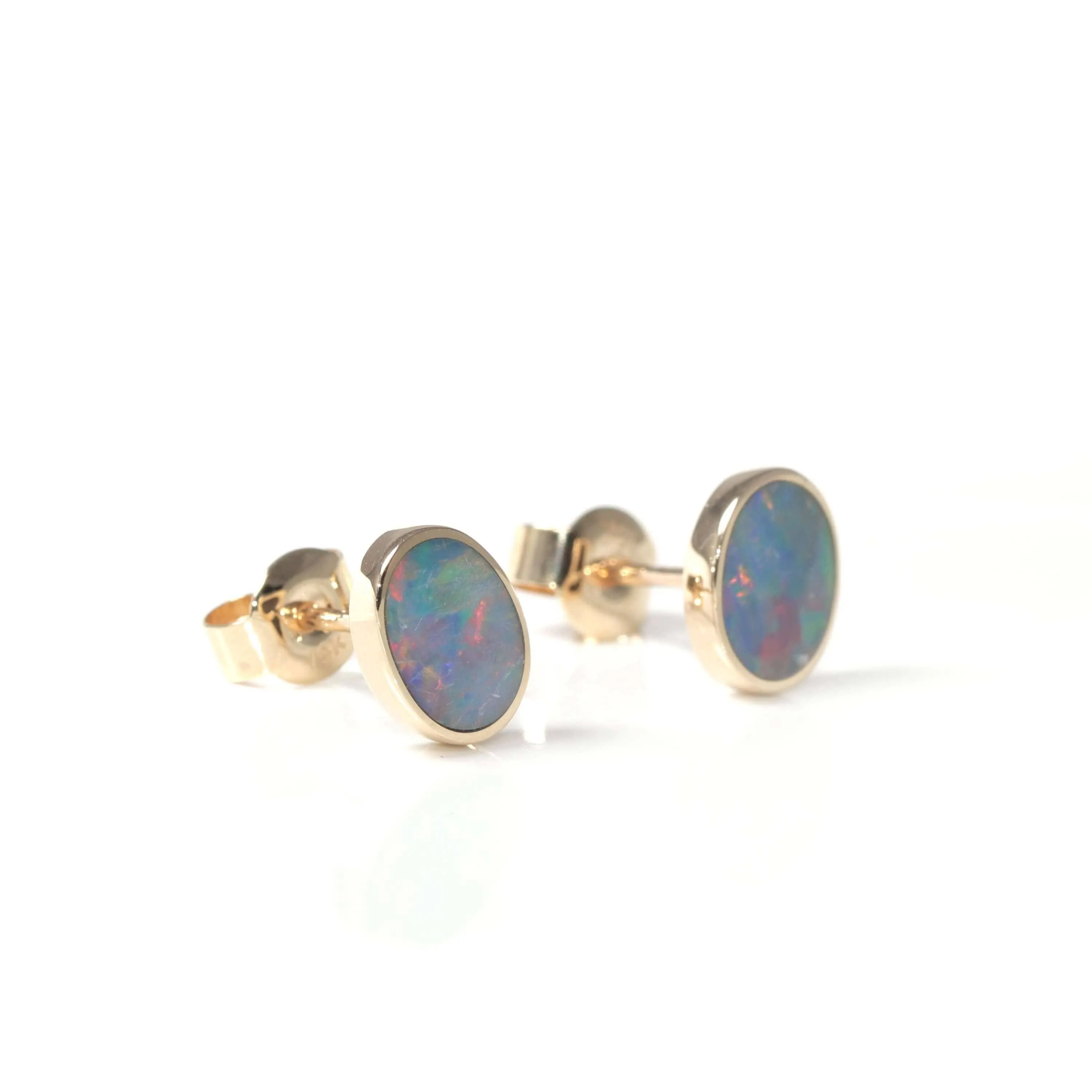 Baikalla? 14k Yellow Gold Natural Oval Australian Blue Opal Bezel Set Earrings