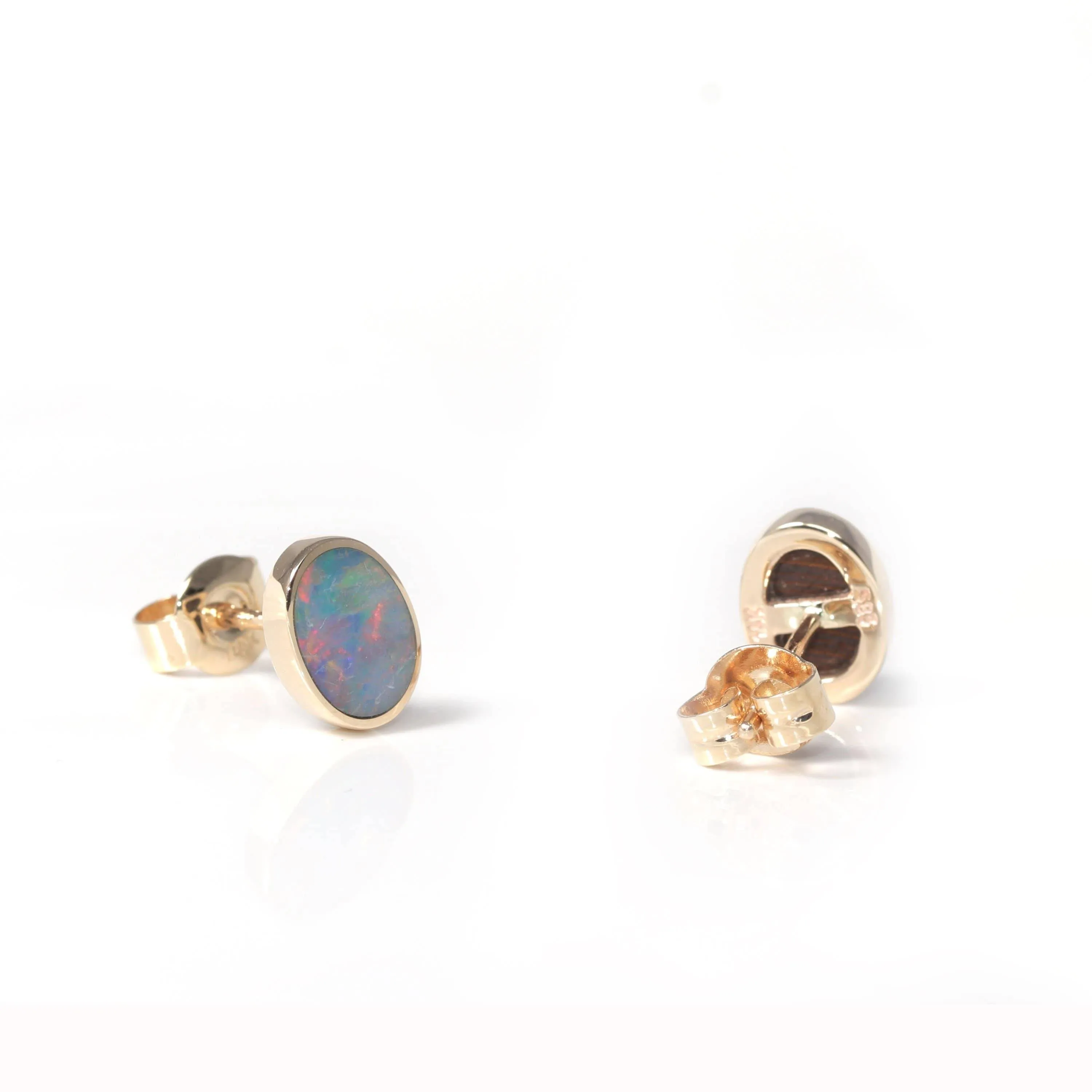 Baikalla? 14k Yellow Gold Natural Oval Australian Blue Opal Bezel Set Earrings