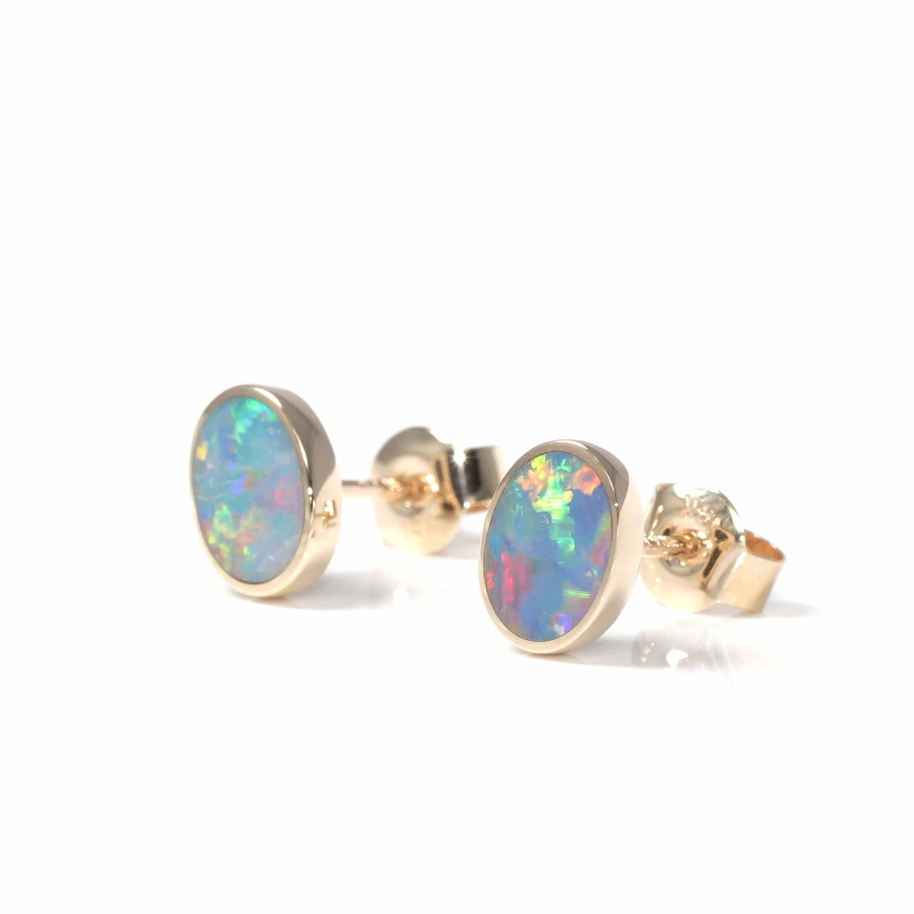 Baikalla? 14k Yellow Gold Natural Oval Australian Blue Opal Bezel Set Earrings