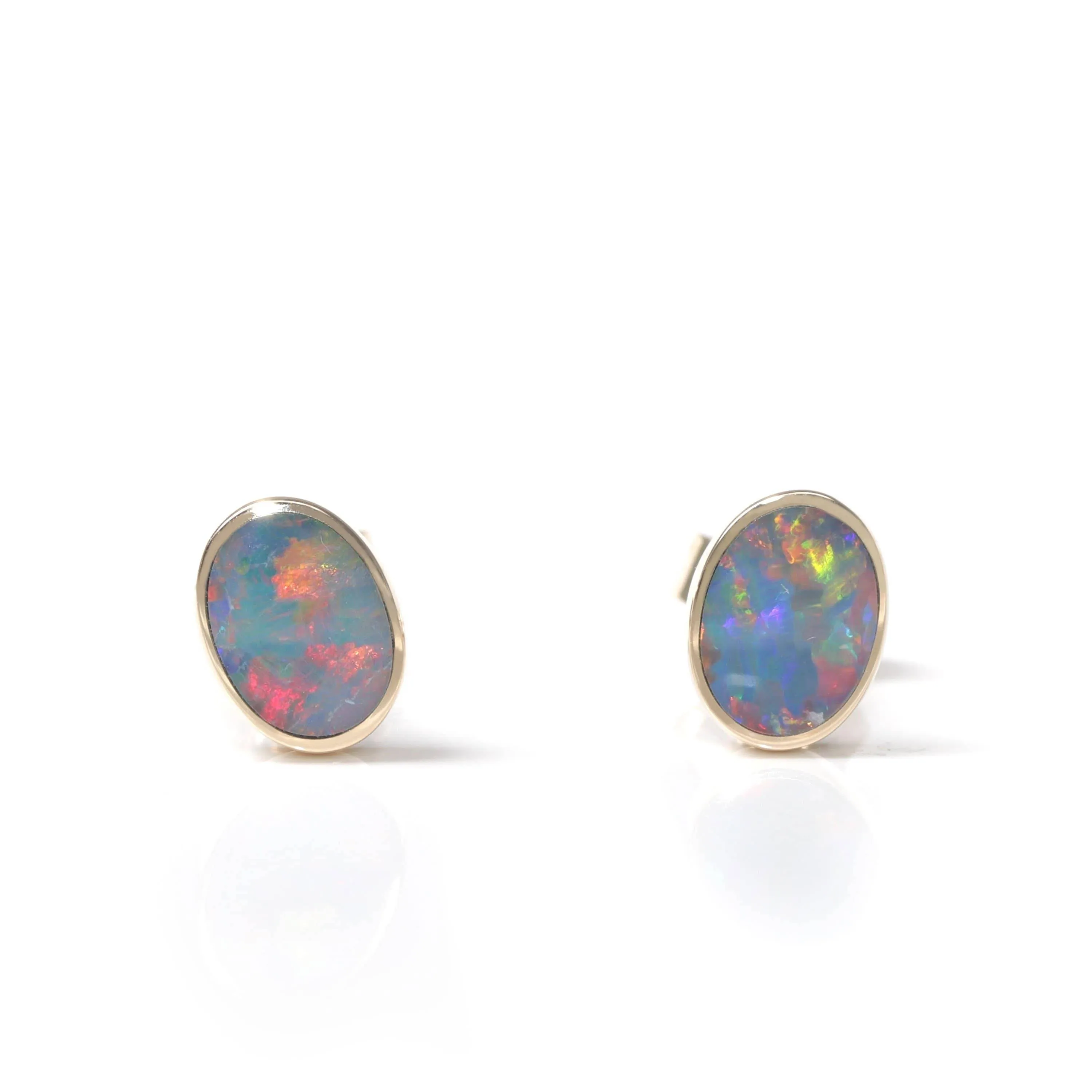 Baikalla? 14k Yellow Gold Natural Oval Australian Blue Opal Bezel Set Earrings