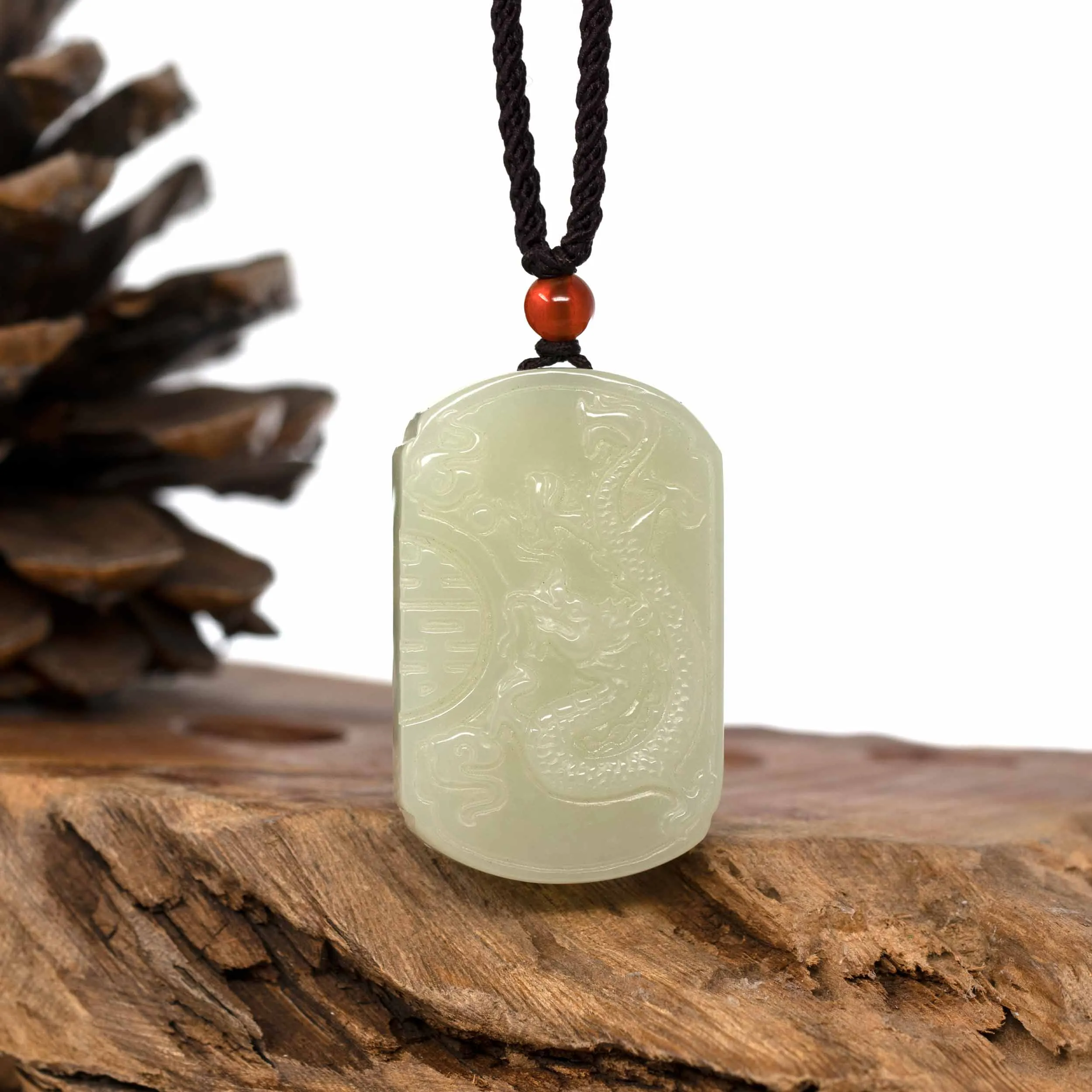 Baikalla? "Dragon & Phoenix" Genuine HeTian White Nephrite Jade Pendant Necklace