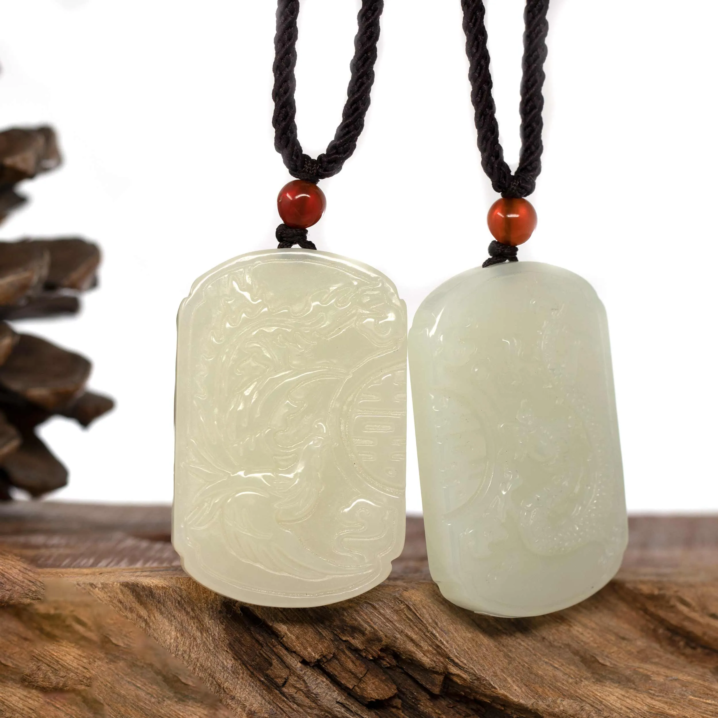 Baikalla? "Dragon & Phoenix" Genuine HeTian White Nephrite Jade Pendant Necklace