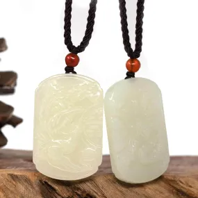 Baikalla? "Dragon & Phoenix" Genuine HeTian White Nephrite Jade Pendant Necklace