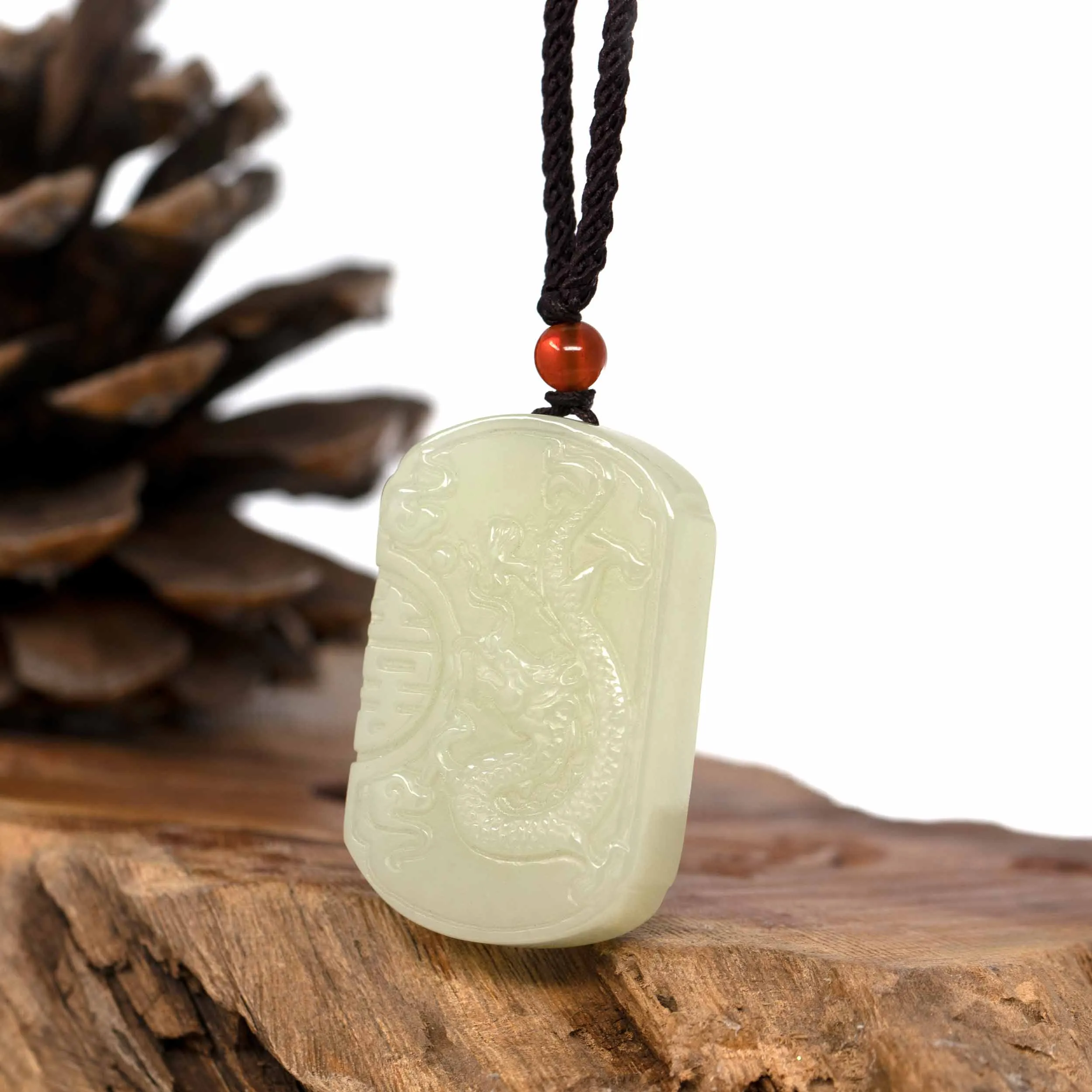 Baikalla? "Dragon & Phoenix" Genuine HeTian White Nephrite Jade Pendant Necklace