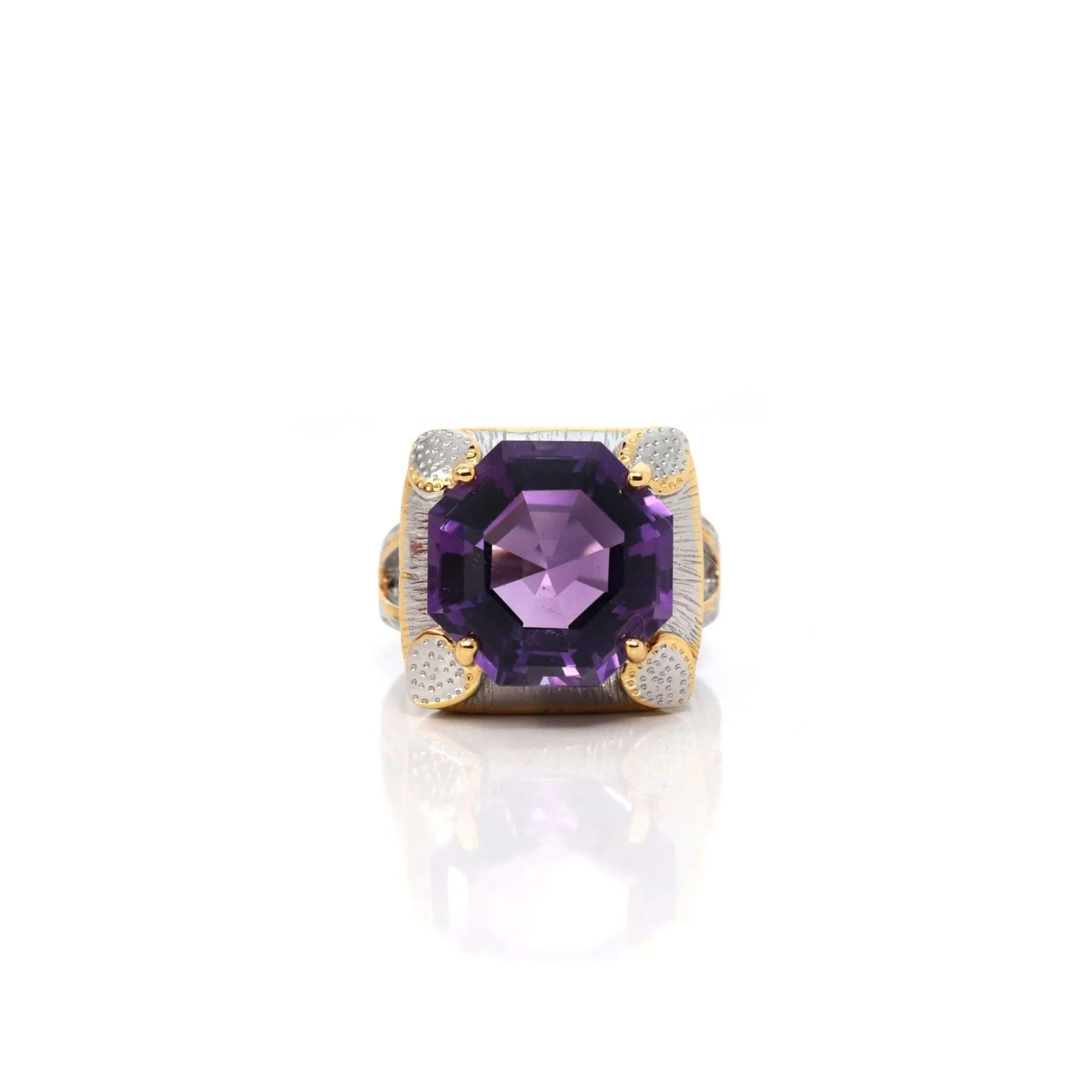 Baikalla Sterling Silver Gold Plated Two Tone Adjustable Amethyst Ring