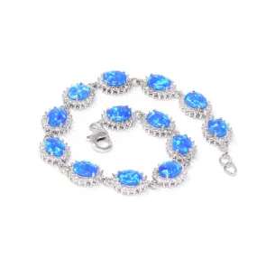 Baikalla? Sterling Silver Lab-Created Classic Oval Opal Cute Bracelet With CZ