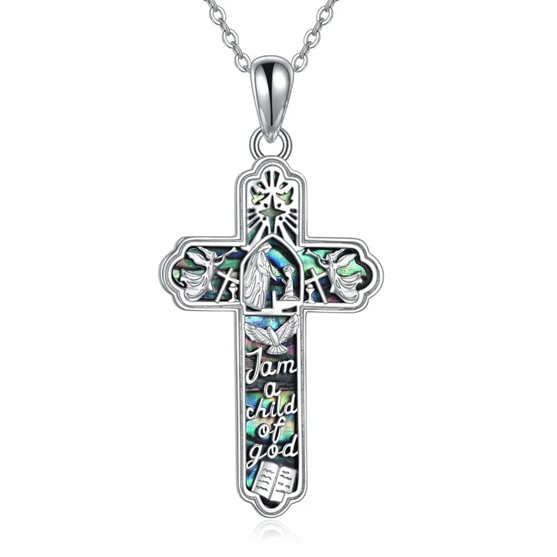 Baptism Cross Necklace Sterling Silver Pendant Celtic Knot Cross Jewelry Gift for Men Boys Teens