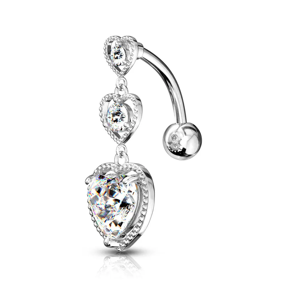 Belly Ring - Heart Triple Cubic Zirconia