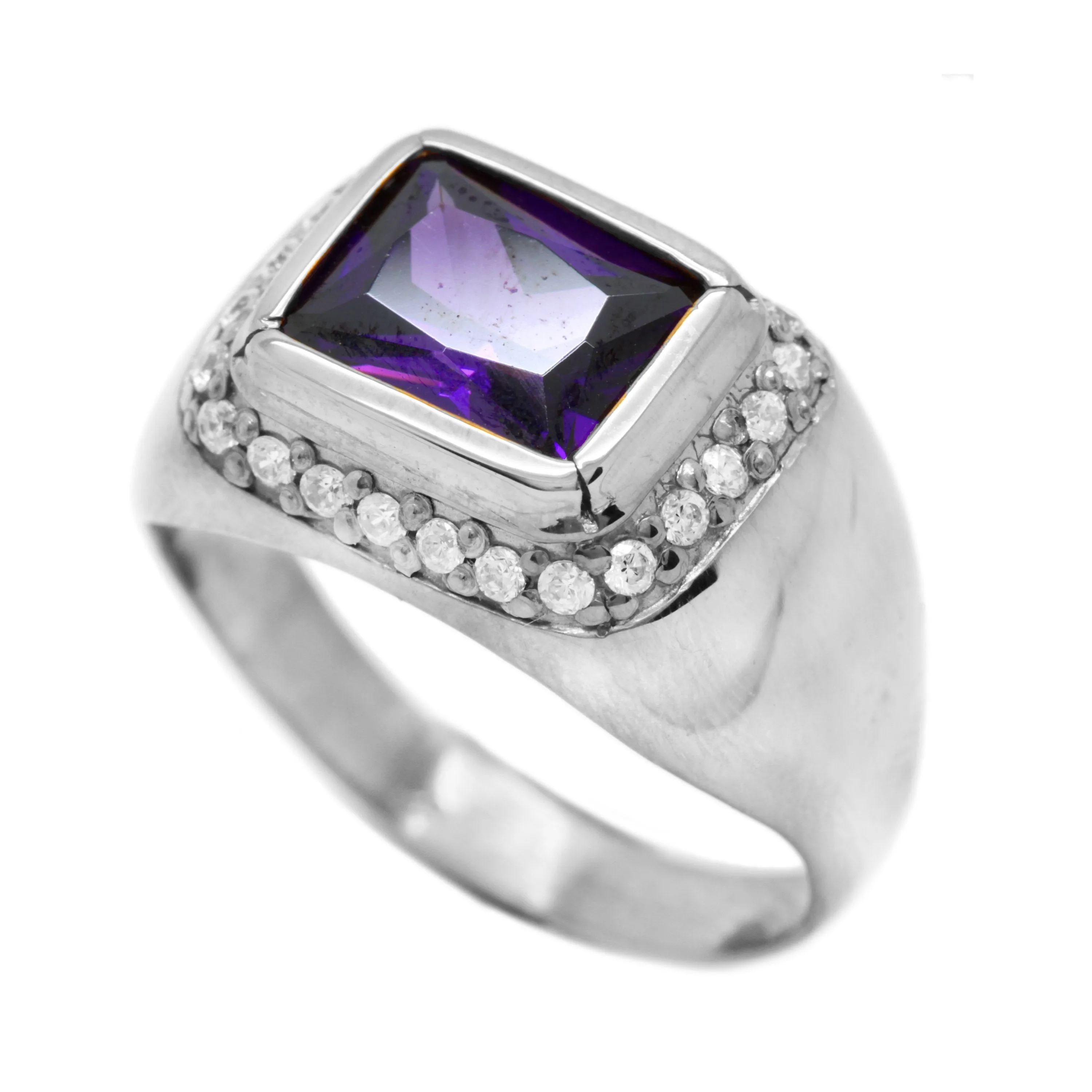 Big Octagon Amethyst Zircon Men's Ring Silver 925