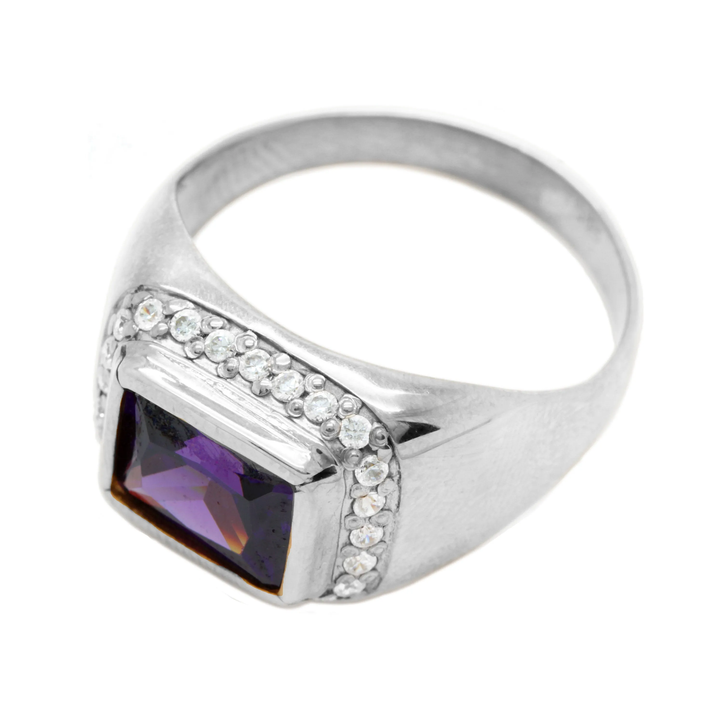 Big Octagon Amethyst Zircon Men's Ring Silver 925