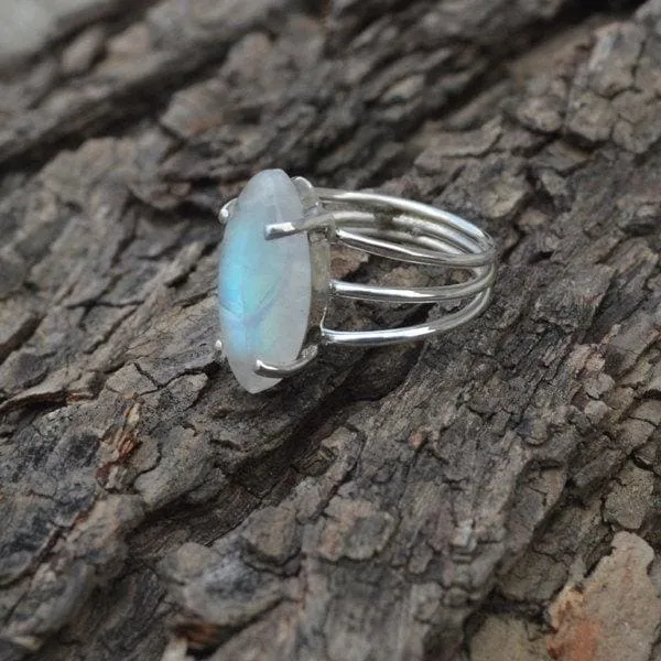 Blue Rainbow Moonstone Gemstone Solid 925 Sterling silver Ring , 22K Yellow Gold Filled, 22K Rose Gold Filled Ring