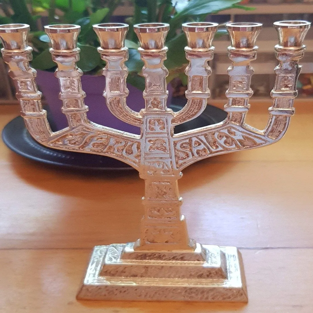 Bluenoemi Menorah from the Holy Land - Jerusalem Messianic Menorah - Gold & Silver 17cm