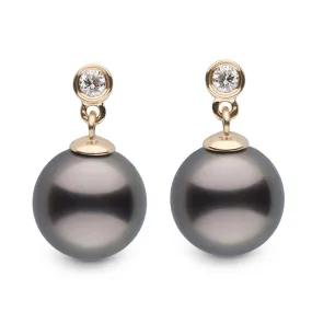 Brilliant Collection Tahitian 9.0-10.0 mm Pearl and Diamond Dangle Earrings