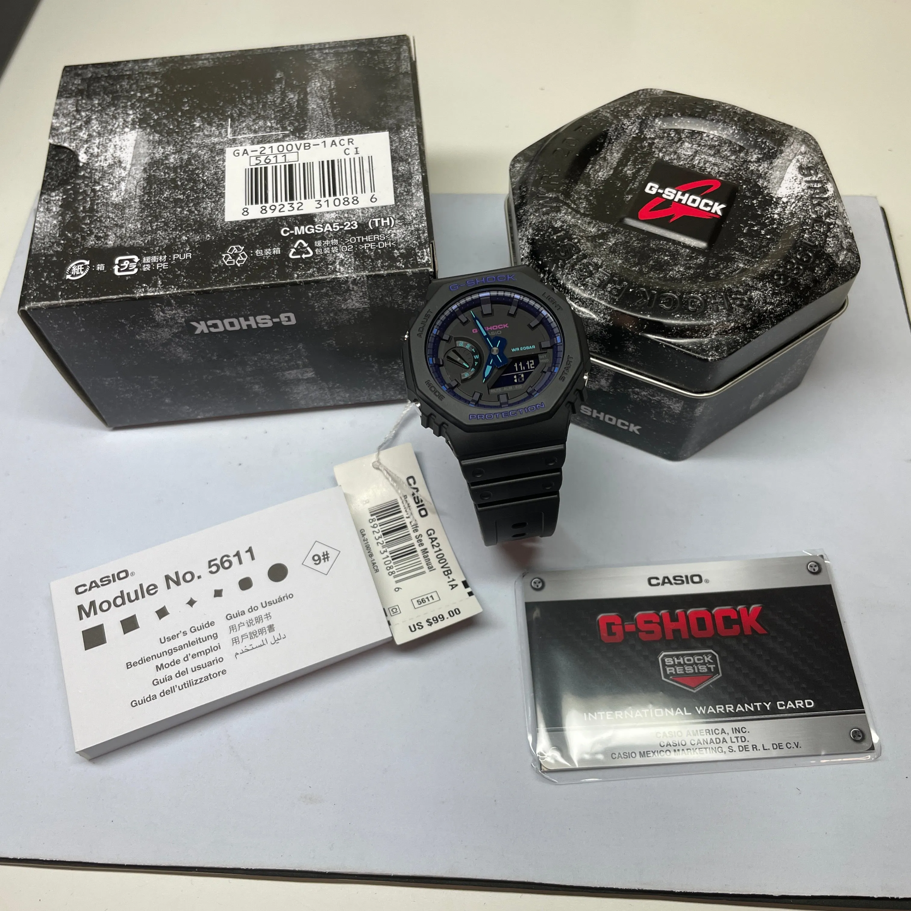 Casio G-Shock Black Carbon CasiOak Virtual World Blue Violet GA2100VB-1A