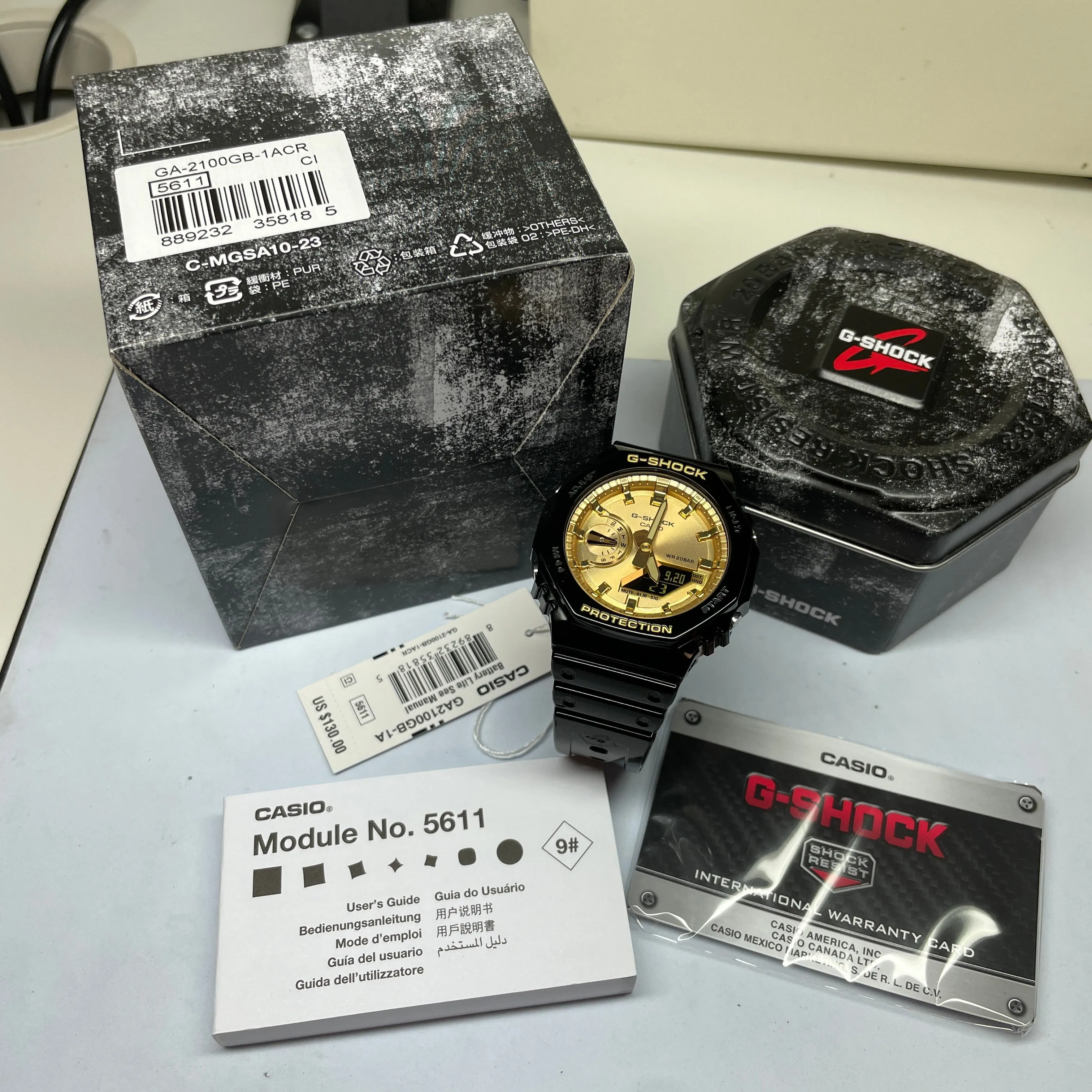 Casio G-Shock Black CasiOak Gold Metallic Glossy Watch GA2100GB-1A