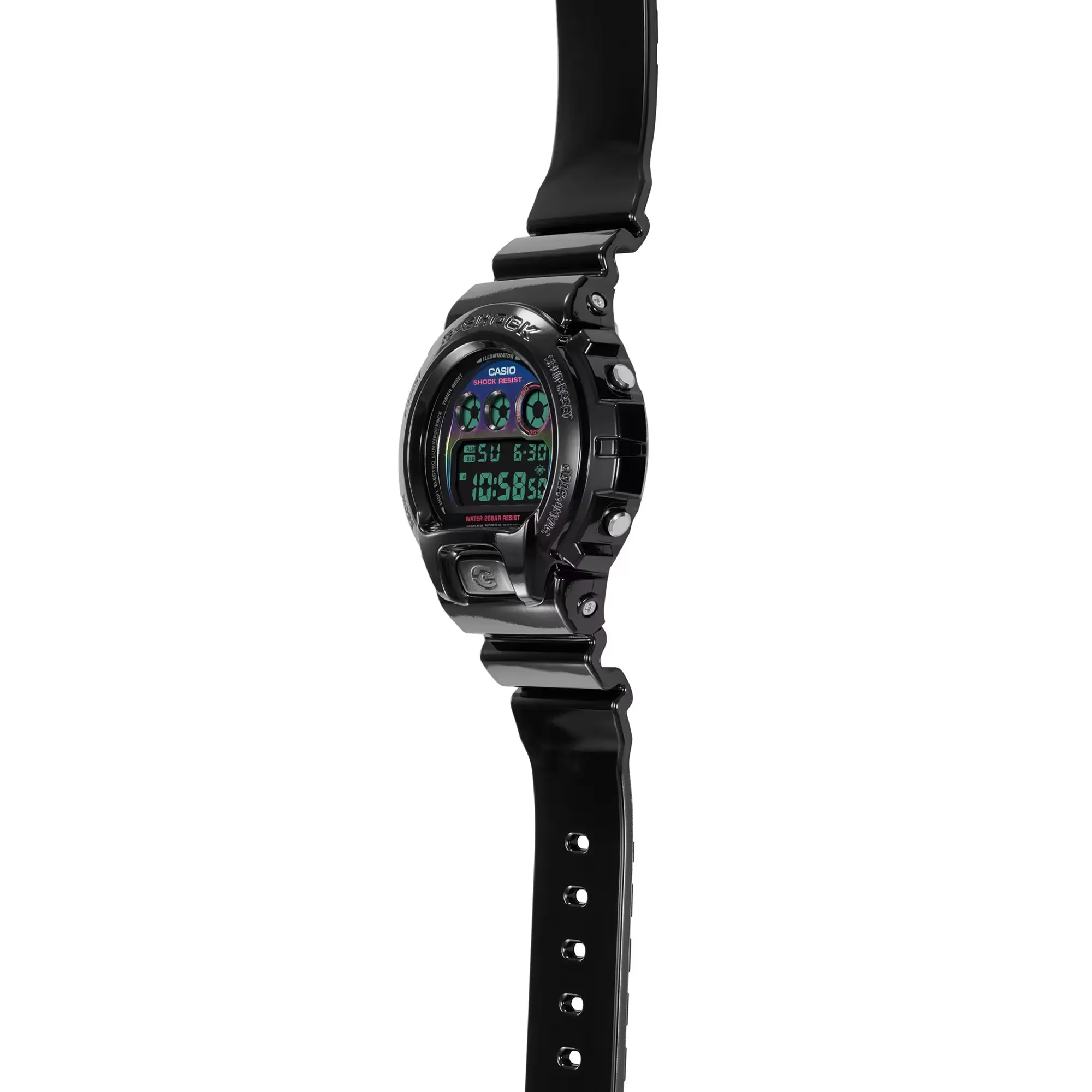 Casio G-Shock DW6900RGB-1 Glossy Black Digital Watch with Rainbow Detail for Gamers