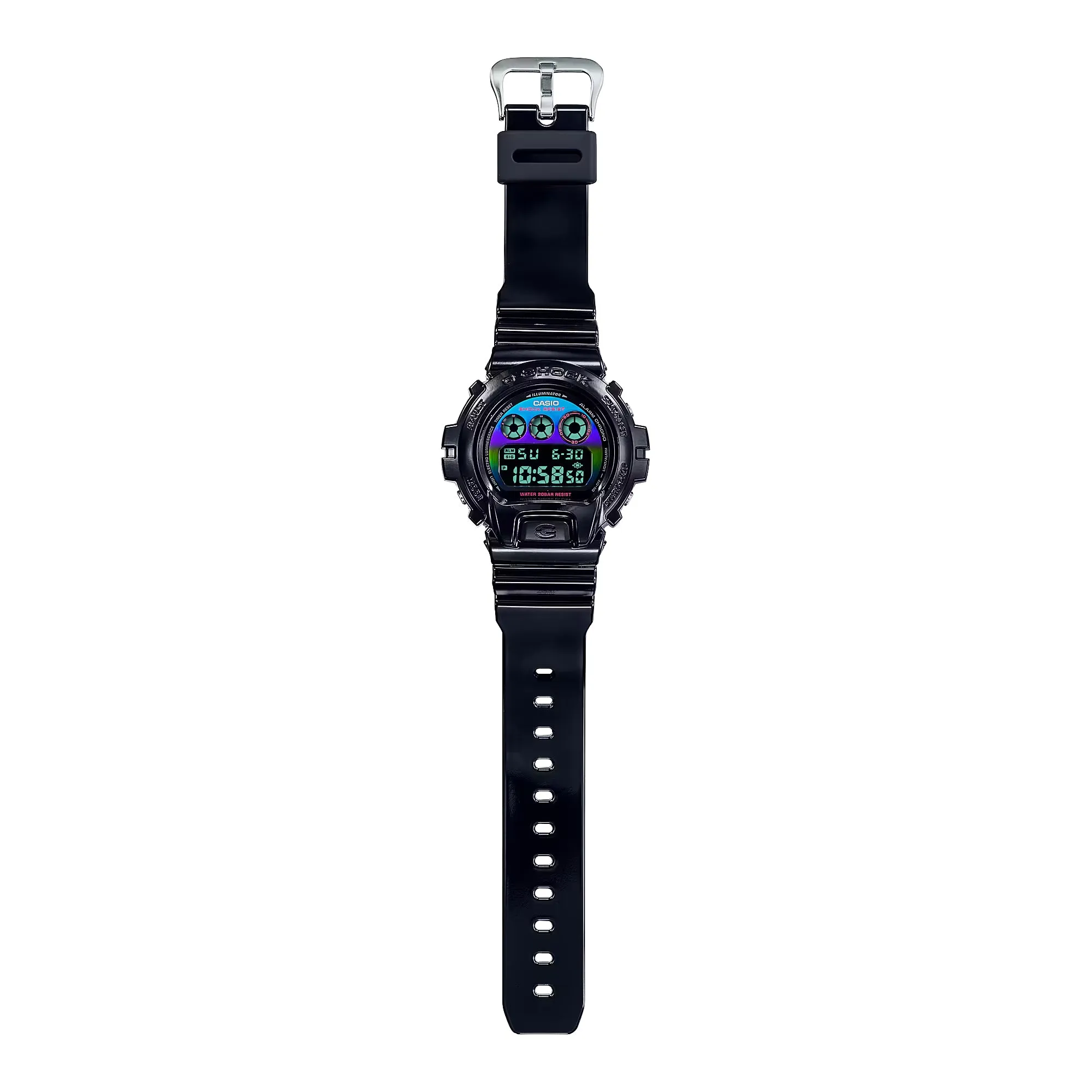 Casio G-Shock DW6900RGB-1 Glossy Black Digital Watch with Rainbow Detail for Gamers