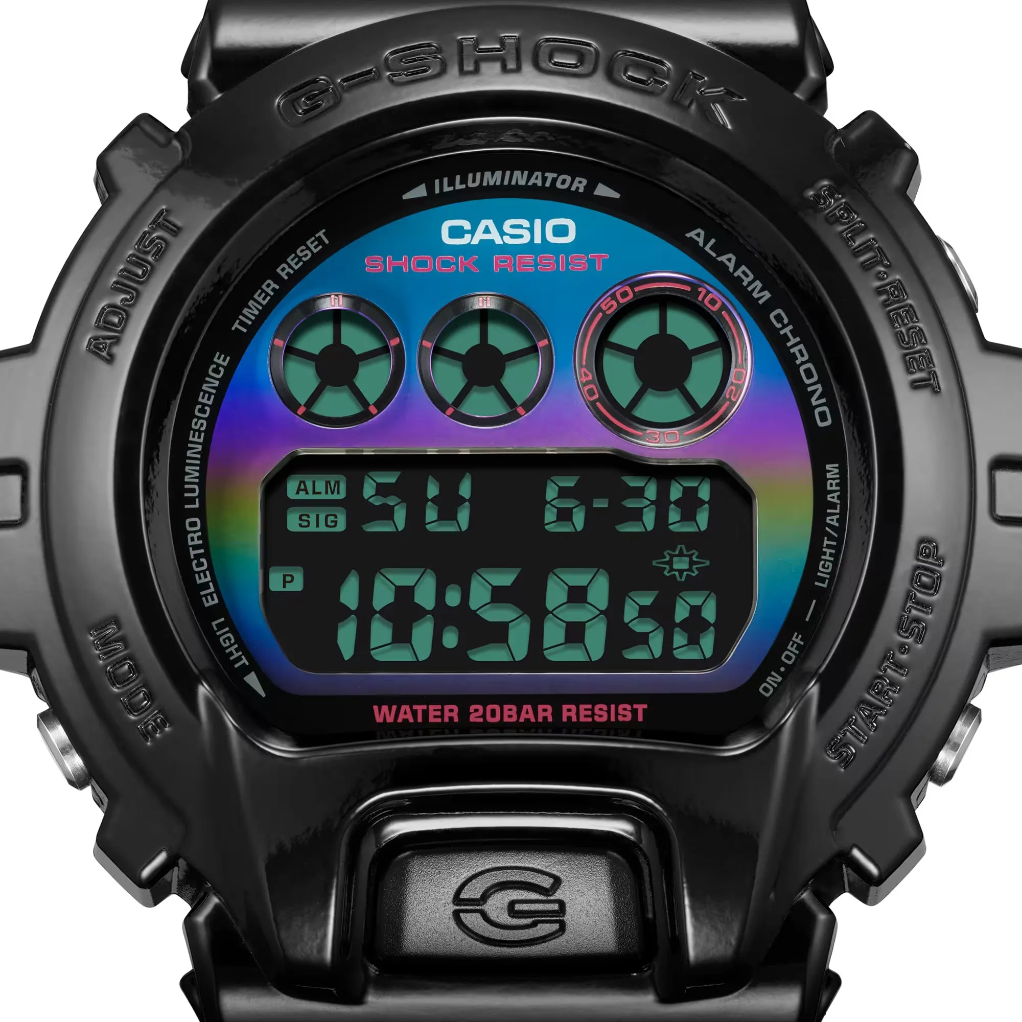 Casio G-Shock DW6900RGB-1 Glossy Black Digital Watch with Rainbow Detail for Gamers