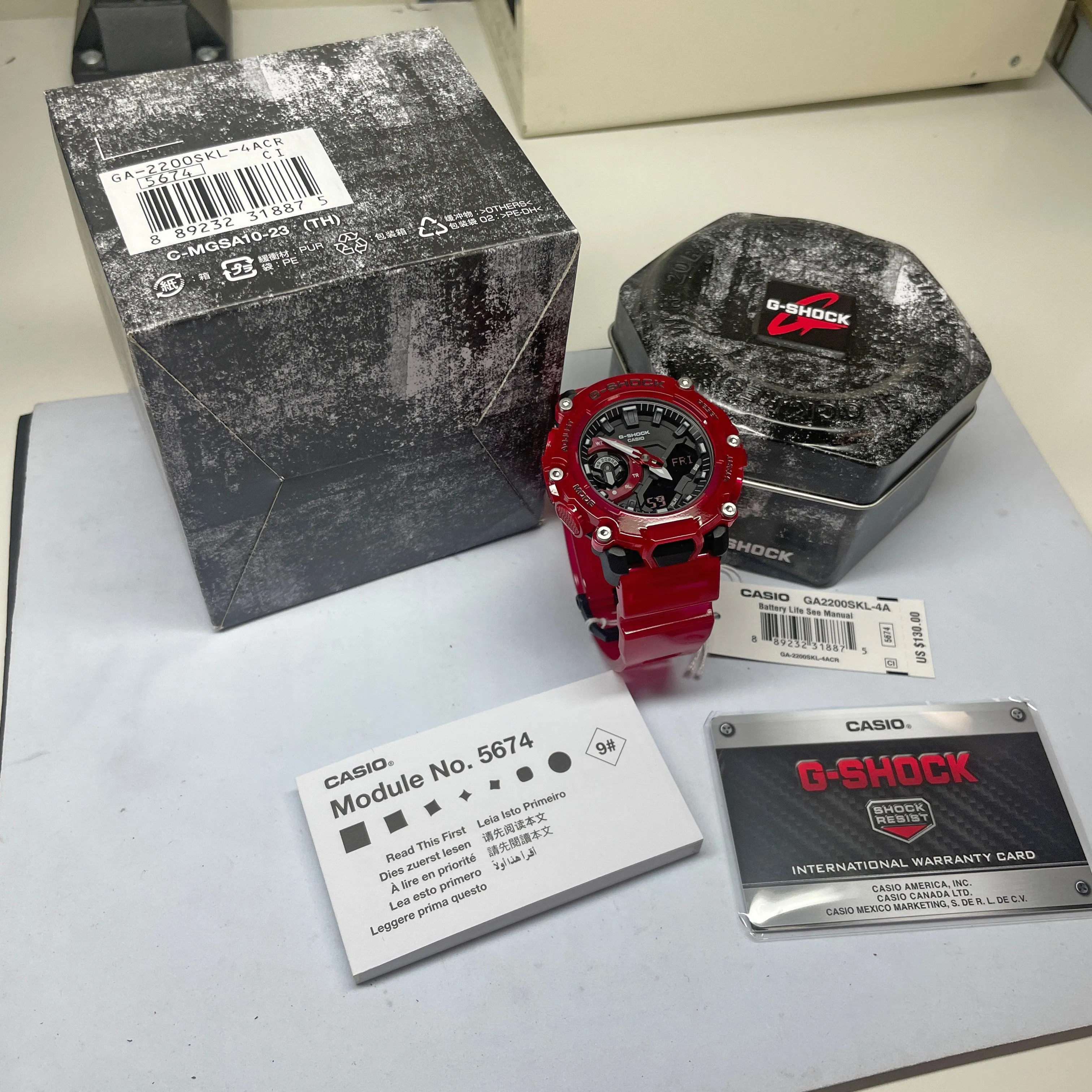 Casio G-Shock GA2200SKL-4A Sound Waves Series Skeleton Translucent Red Watch for Men