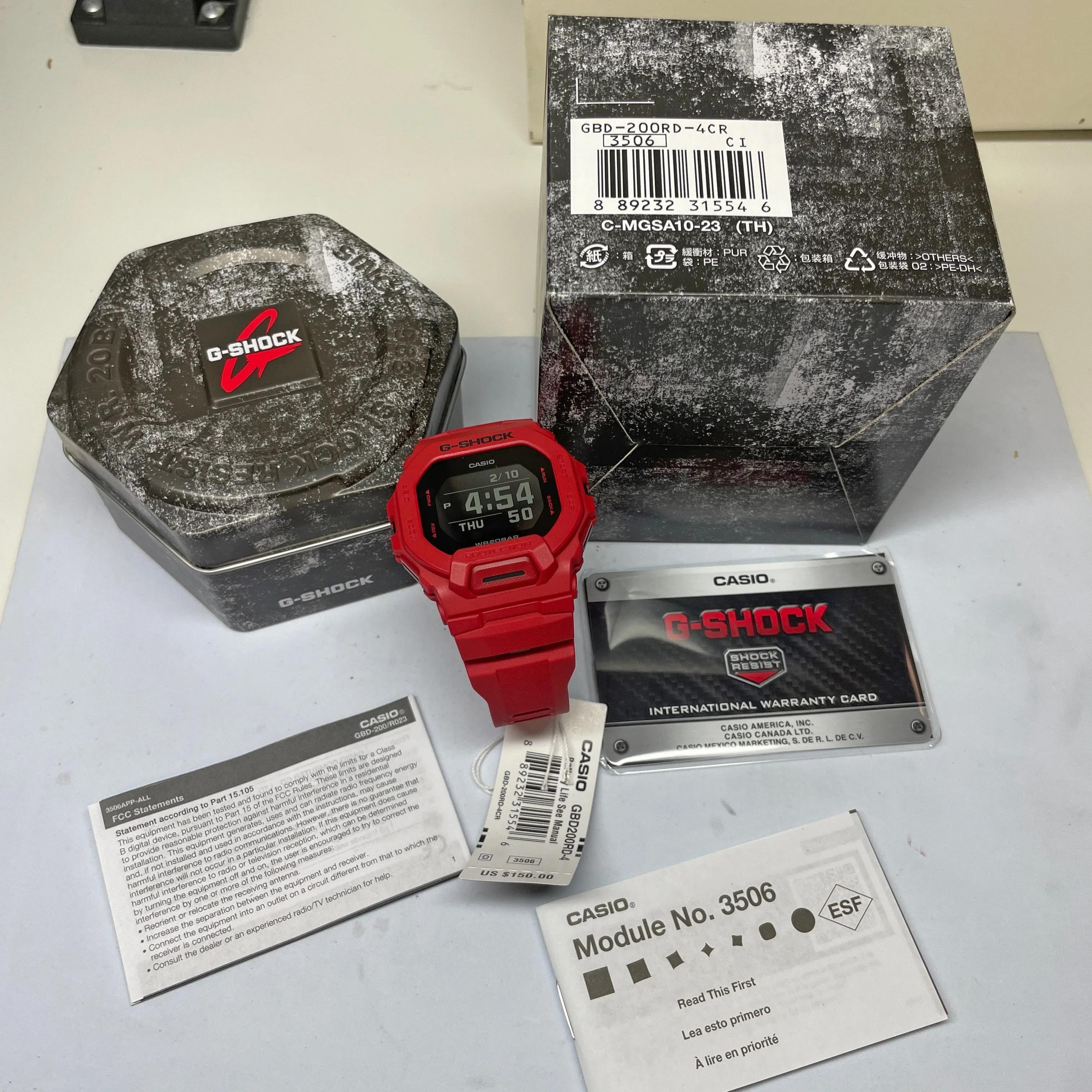 CASIO G-Shock GBD200RD-4 Burning Red Watch Power Trainer Square