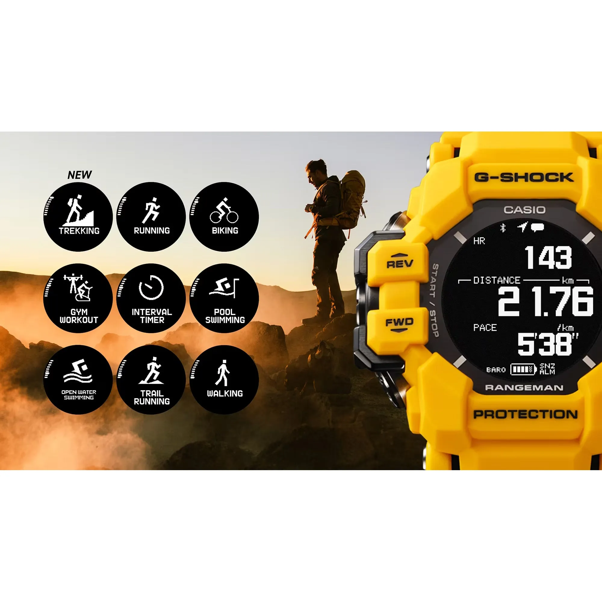 **Casio G-Shock GPS Rangeman Heart Rate Solar Watch - Model GPR-H1000-9 (Vibrant Yellow Edition)**