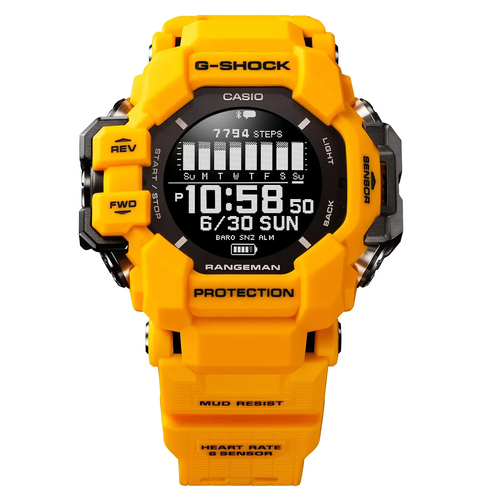 **Casio G-Shock GPS Rangeman Heart Rate Solar Watch - Model GPR-H1000-9 (Vibrant Yellow Edition)**