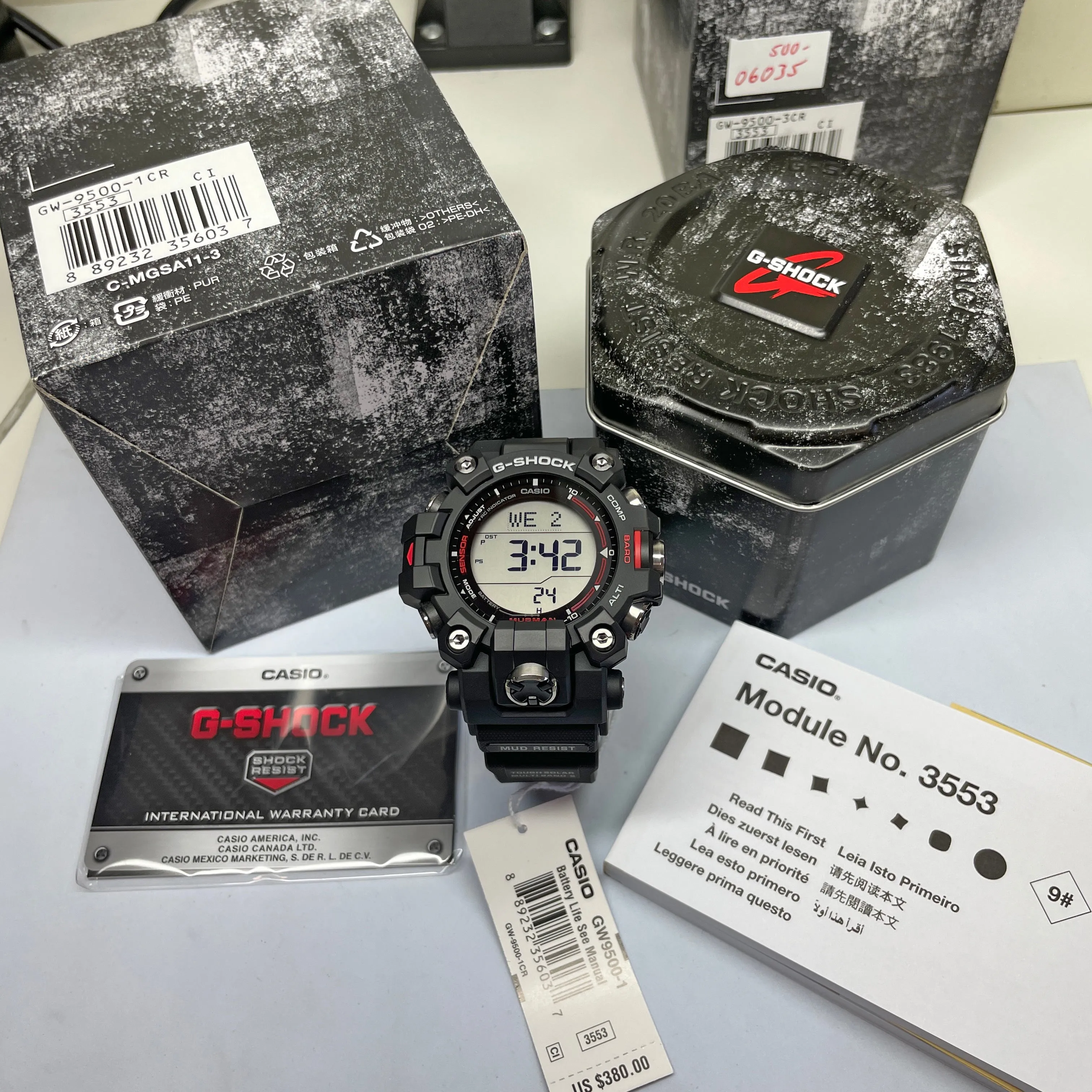 Casio G-Shock Mudman GW9500-1 Triple Sensor Solar-Powered Black Watch - Durable & Adventure-Ready