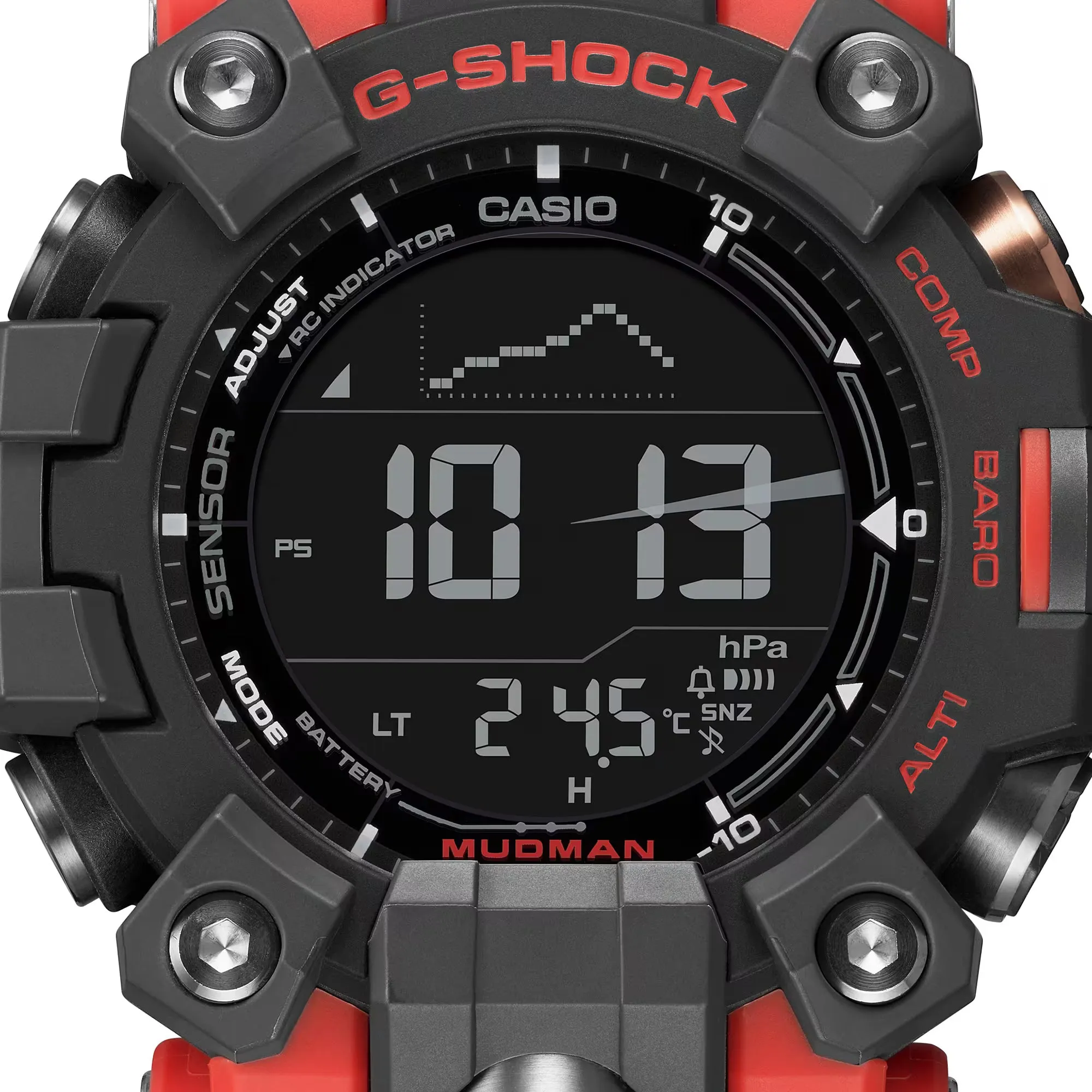 CASIO G-Shock Mudman GW9500-1A4 Watch - Triple Sensor, Solar-Powered, Red Orange