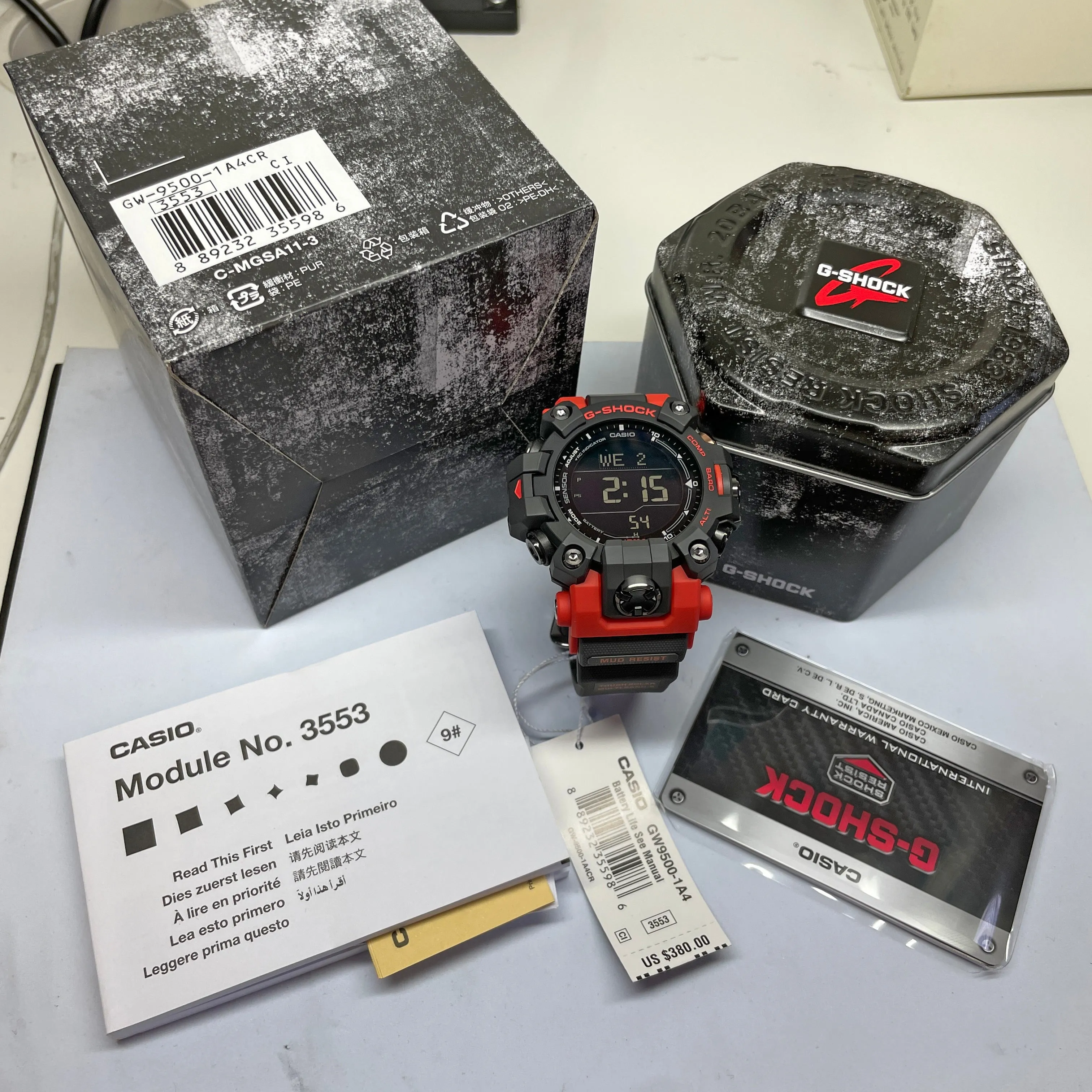 CASIO G-Shock Mudman GW9500-1A4 Watch - Triple Sensor, Solar-Powered, Red Orange