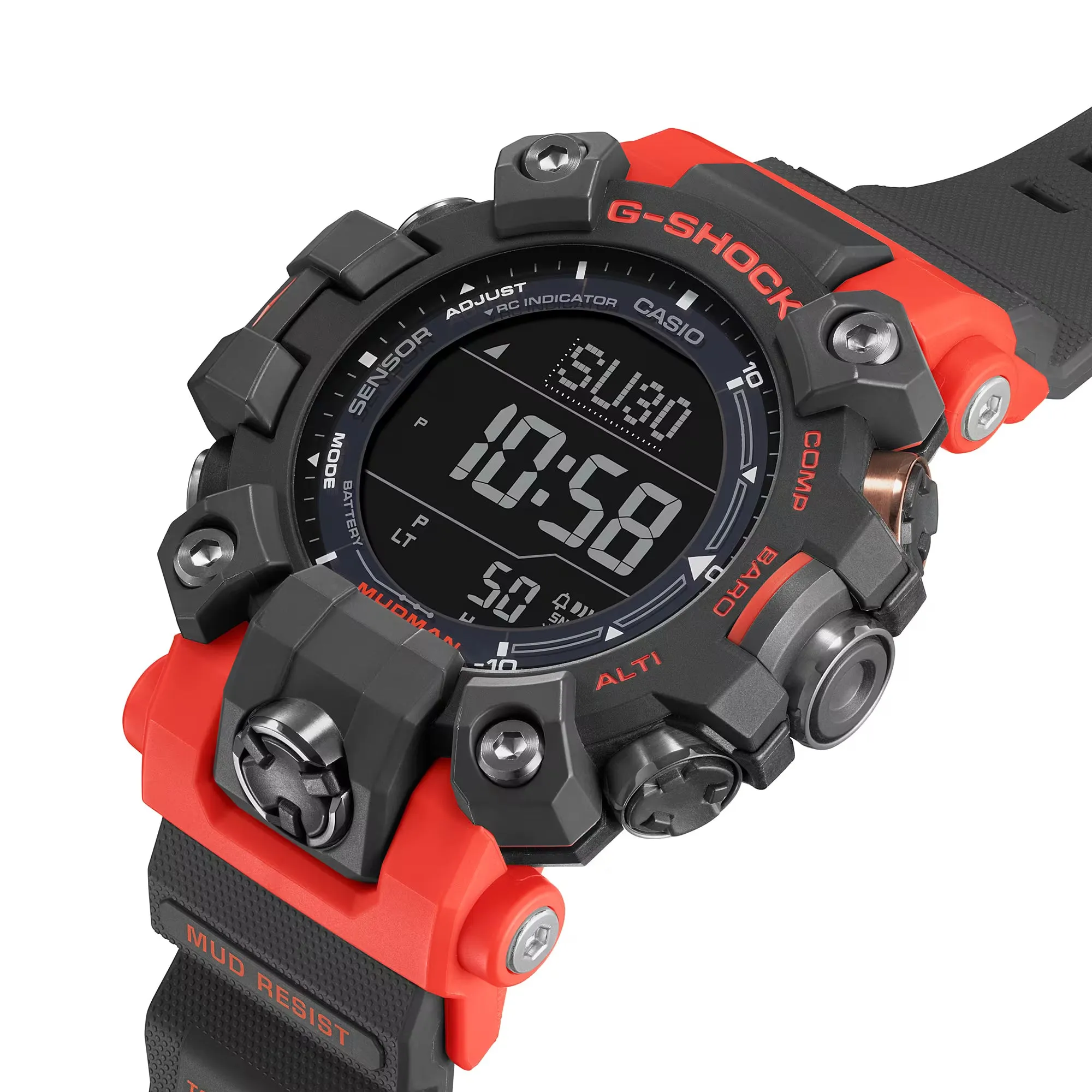 CASIO G-Shock Mudman GW9500-1A4 Watch - Triple Sensor, Solar-Powered, Red Orange