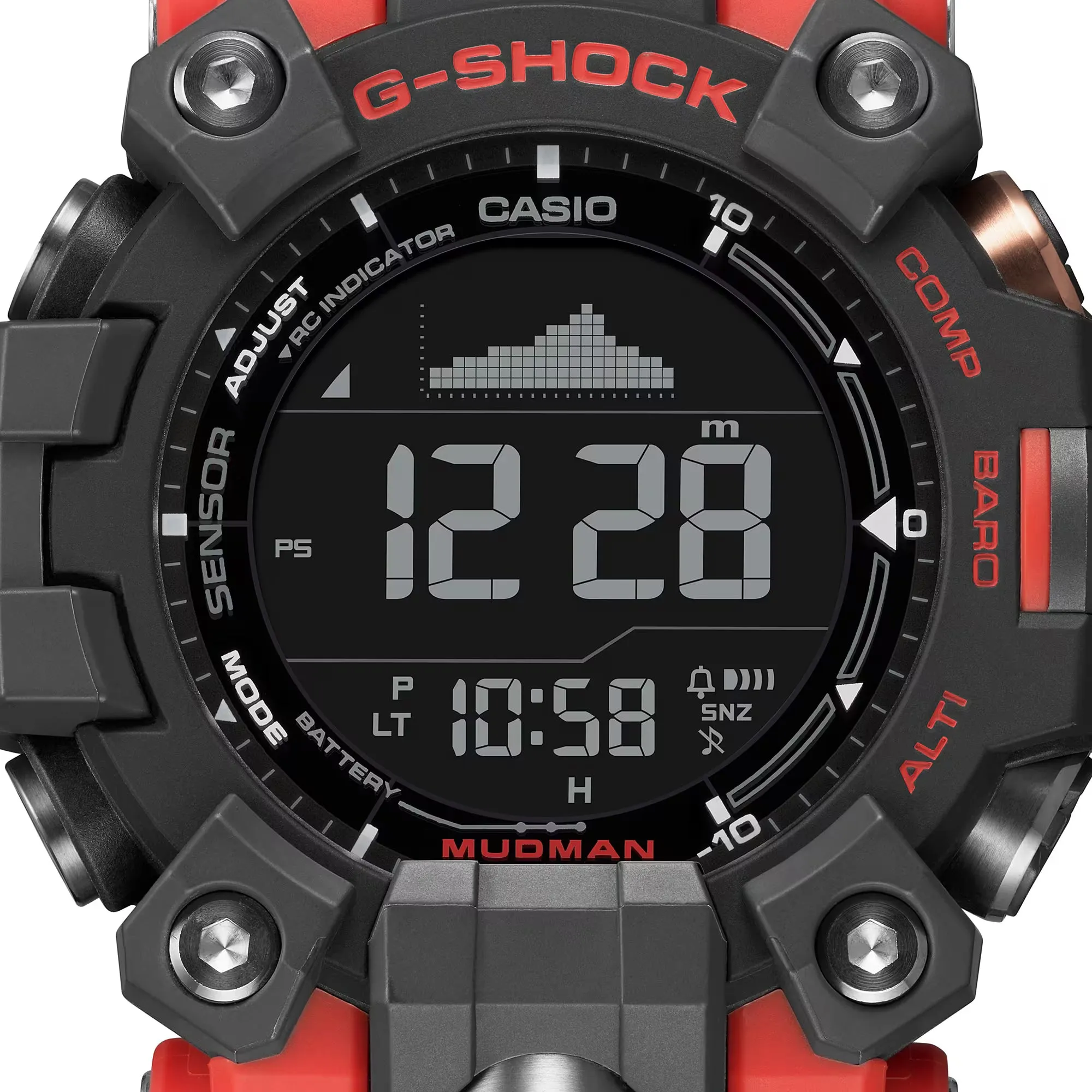 CASIO G-Shock Mudman GW9500-1A4 Watch - Triple Sensor, Solar-Powered, Red Orange