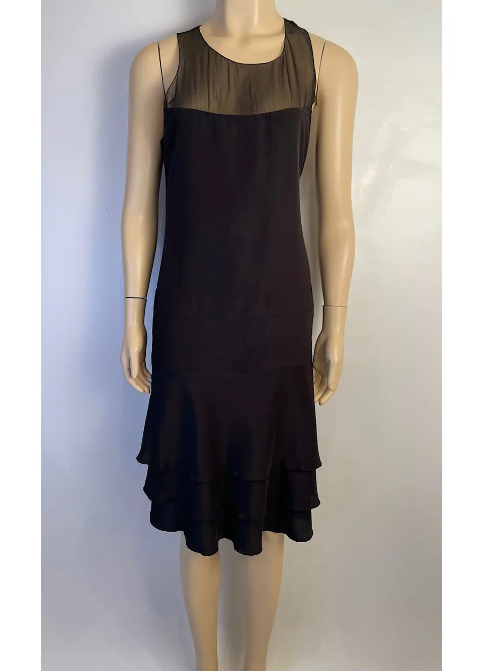 Chanel 03P 2003 Spring Silk Chiffon Black Dress FR 38