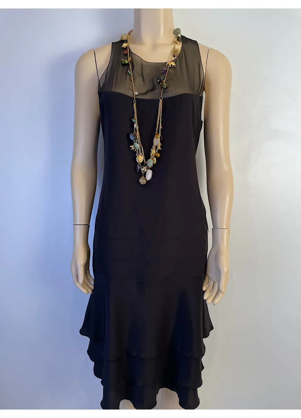 Chanel 03P 2003 Spring Silk Chiffon Black Dress FR 38