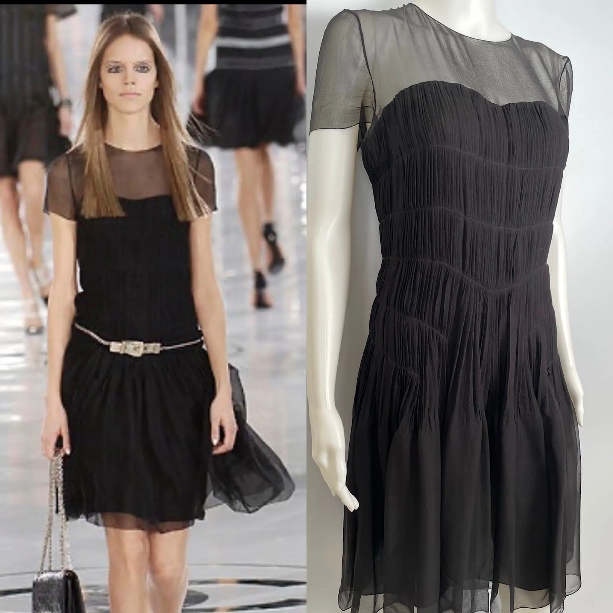 Chanel 05A 2005 Fall Black Silk pleated Dress FR 38 US 4/6