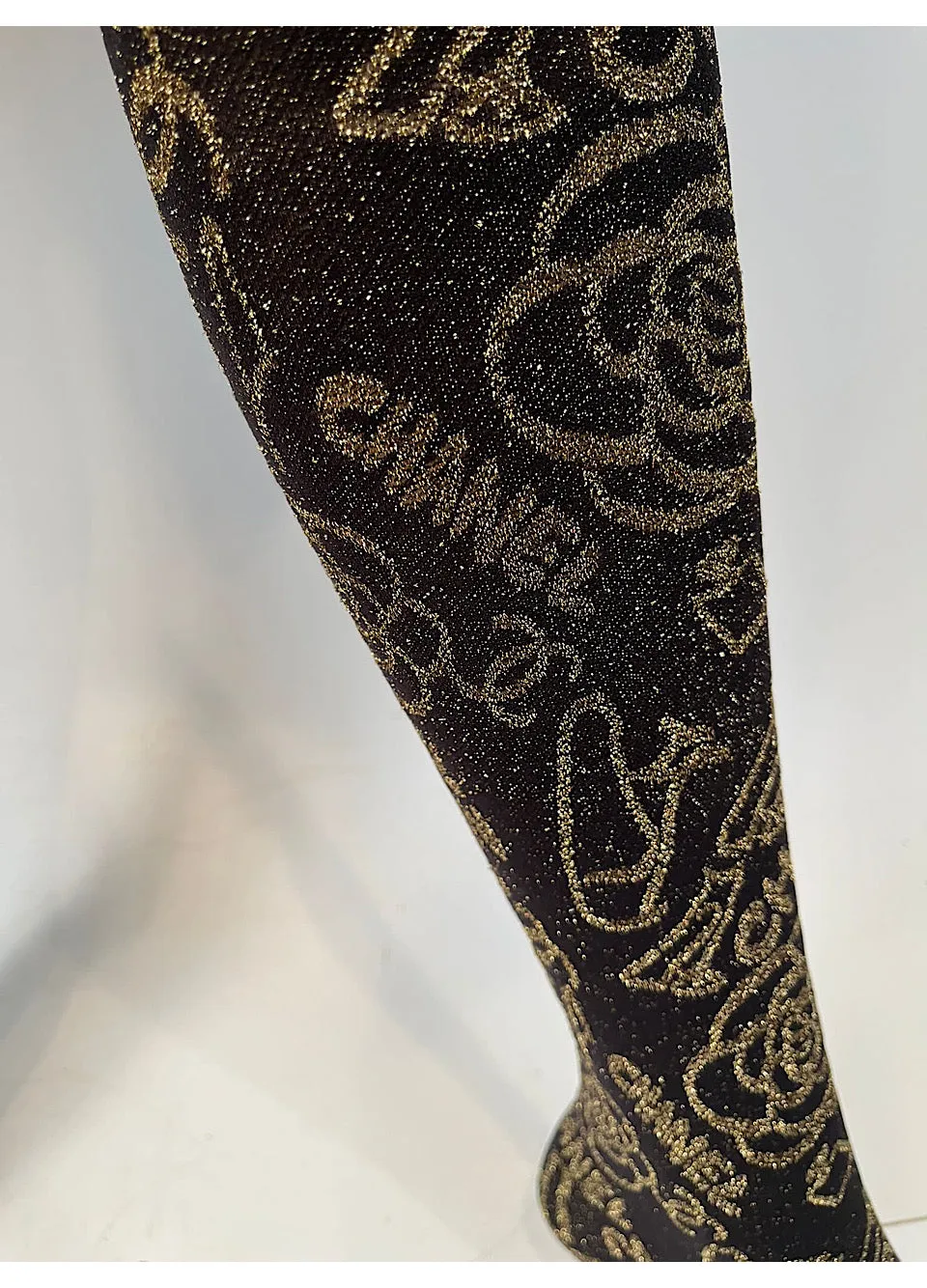 Chanel 19A 2019 Paris New-York Black Gold Hosiery Stockings Tights Sz Medium