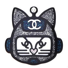 Chanel 2017 17S Resin Emoji Robot Cat Brooch Silver Blue Pin