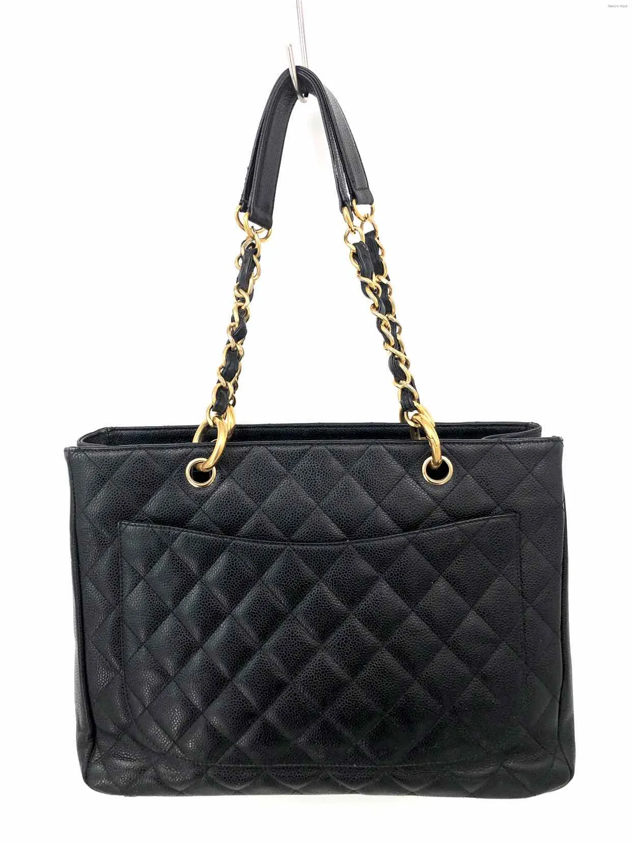 CHANEL Black Gold Caviar Leather Pre Loved AS IS Quilted Tote Purse