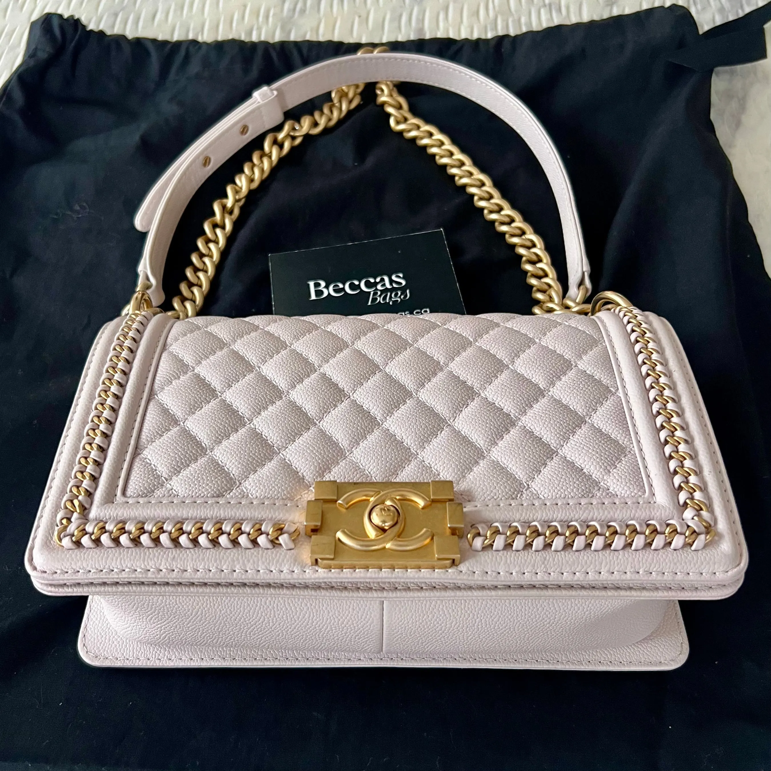 CHANEL Caviar Quilted Chain Around Medium Boy Flap Light purple